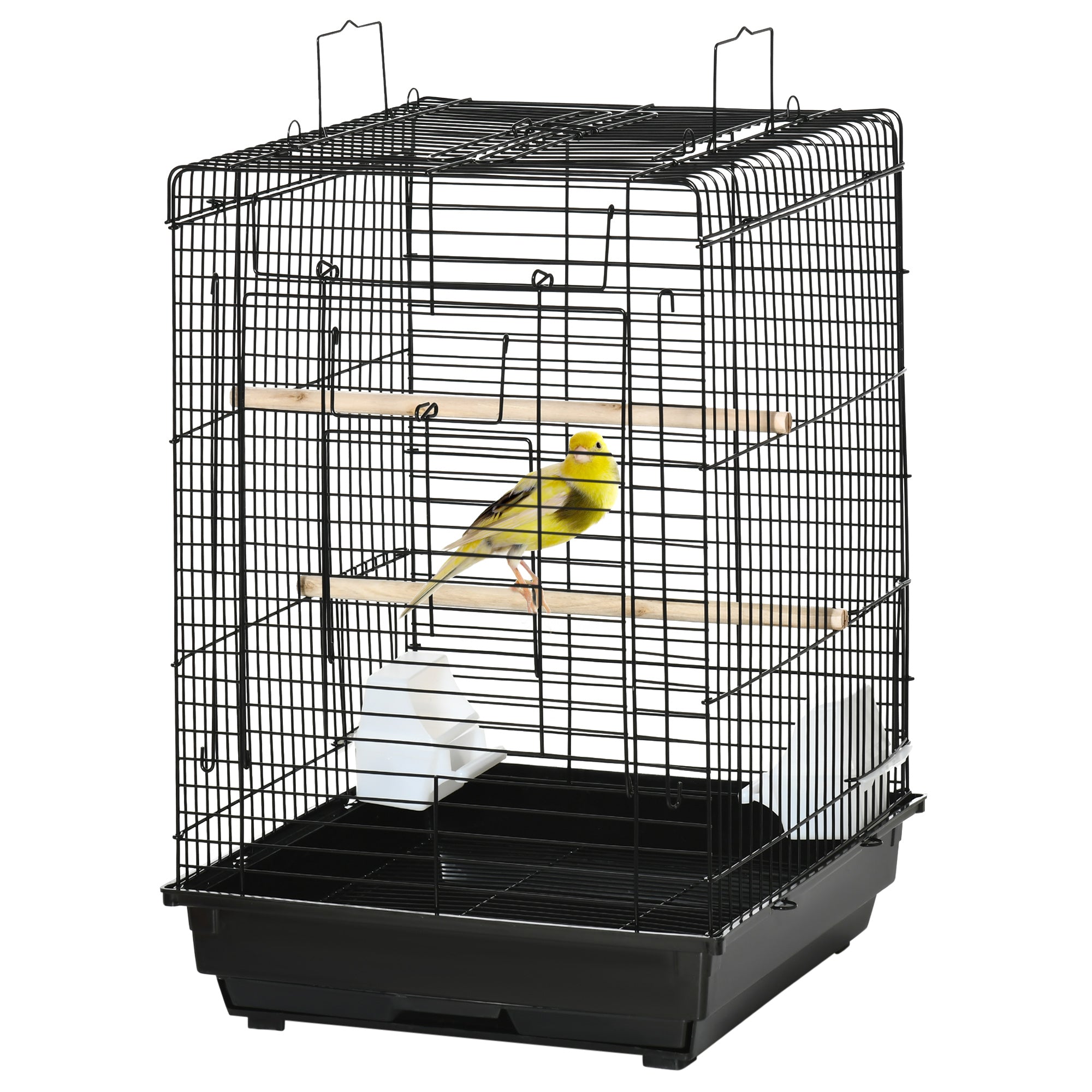 PawHut Durable Bird Cage with Opening Top, Wheeled Stand, Removable Tray, Feeding Bowls, for Small Birds, Black