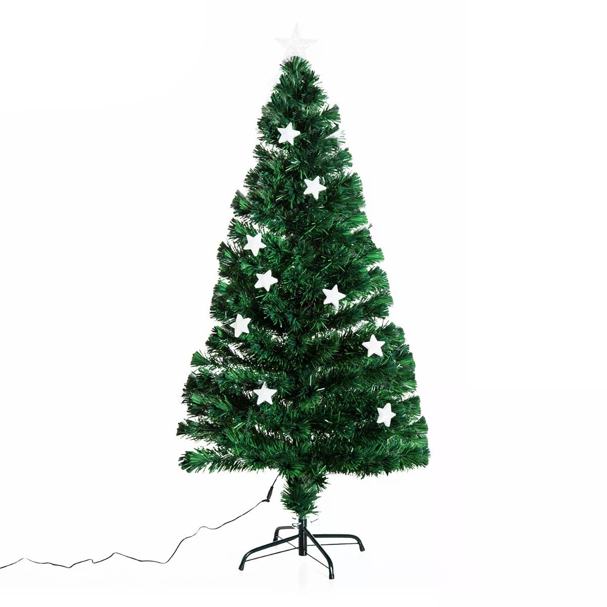 HOMCOM 5ft 150cm Green Fibre Optic Artificial Christmas Tree W/ Stars