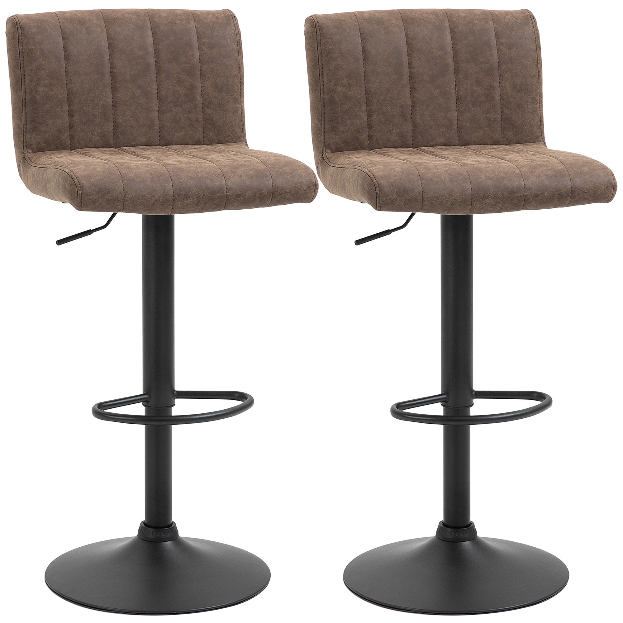 HOMCOM Barstools Set of 2 Adjustable Height Swivel Gas Lift PU Leather Counter Bar Chairs with Footrest, Brown