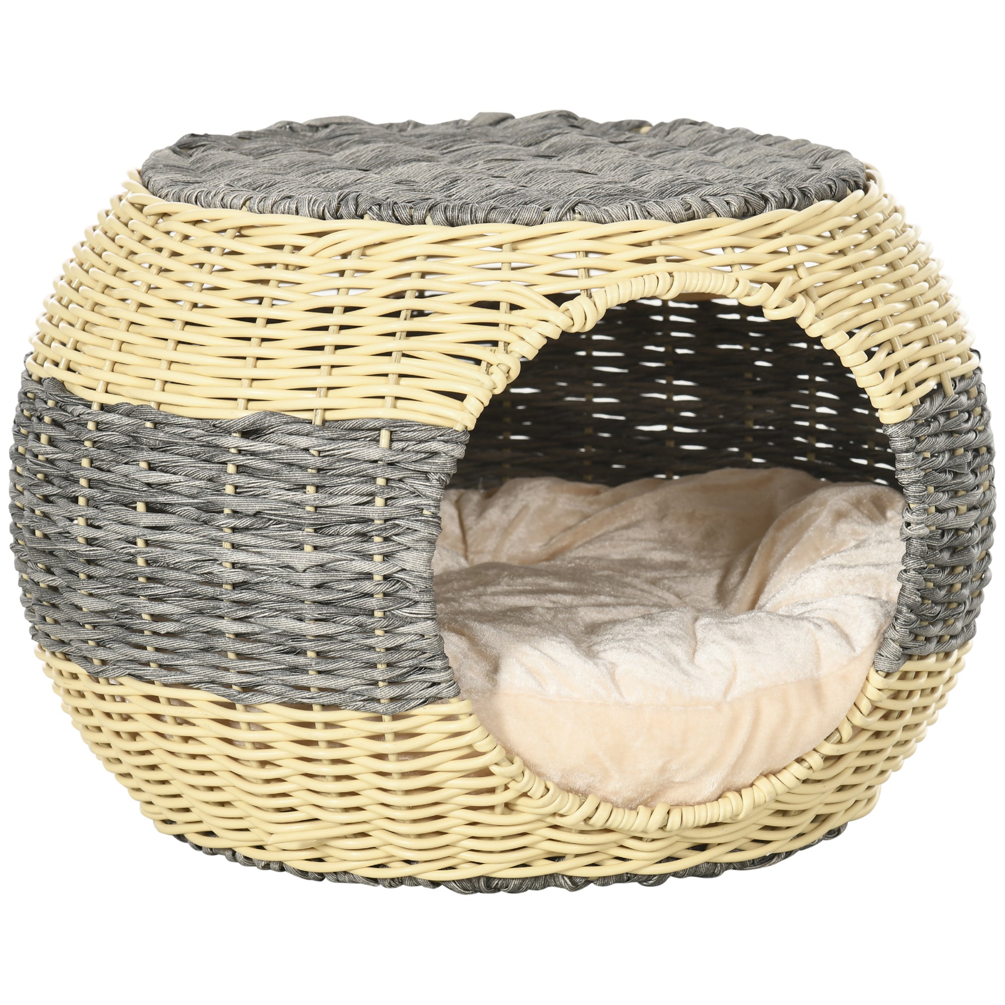 PawHut Wicker Cat Bed, Rattan Raised Cosy Kitten Cave, with Soft Washable Cushion, 妗?0 x 30cm