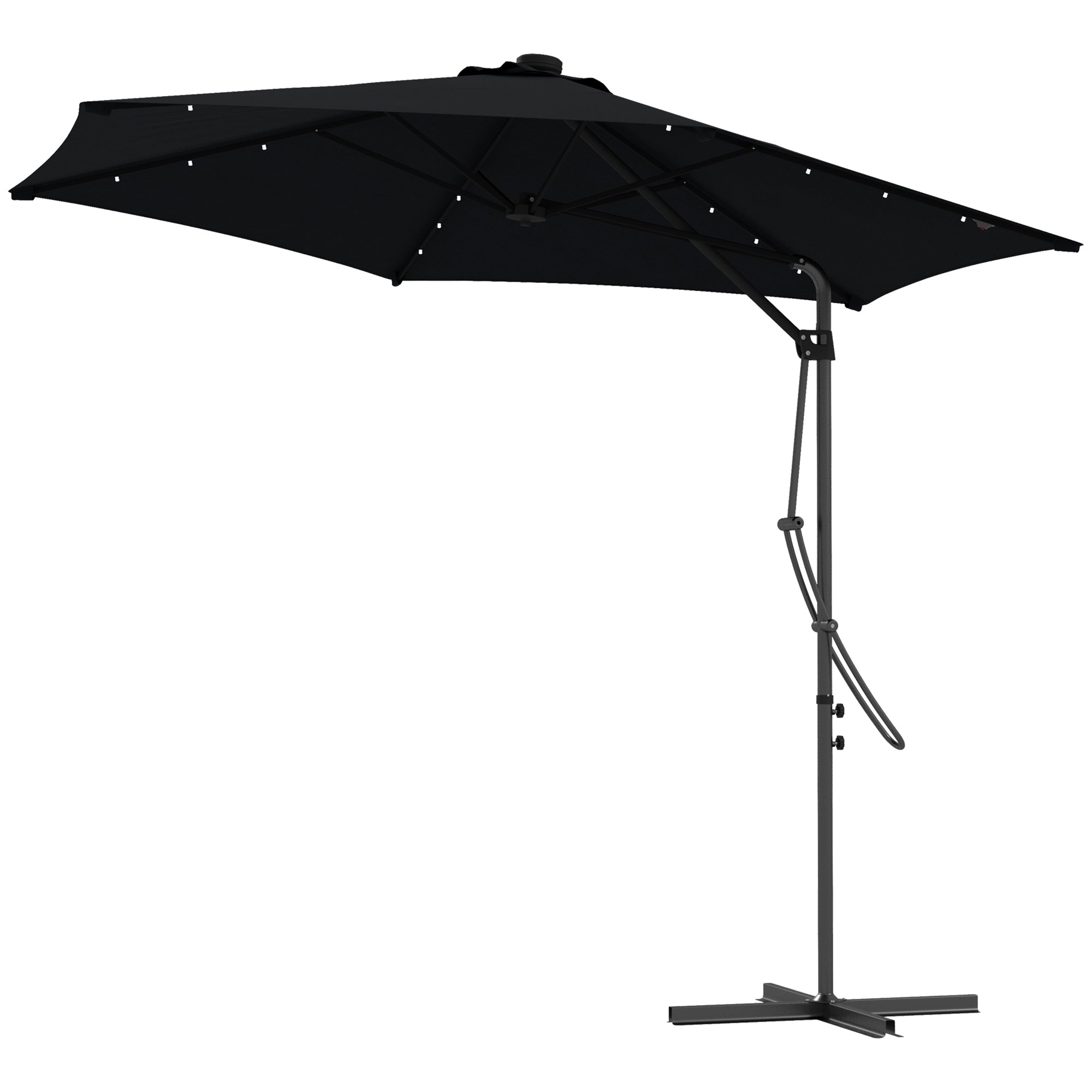 Outsunny 3(m) Garden Parasol Cantilever Umbrella with Solar LED, Cross Base and Waterproof Cover, Black