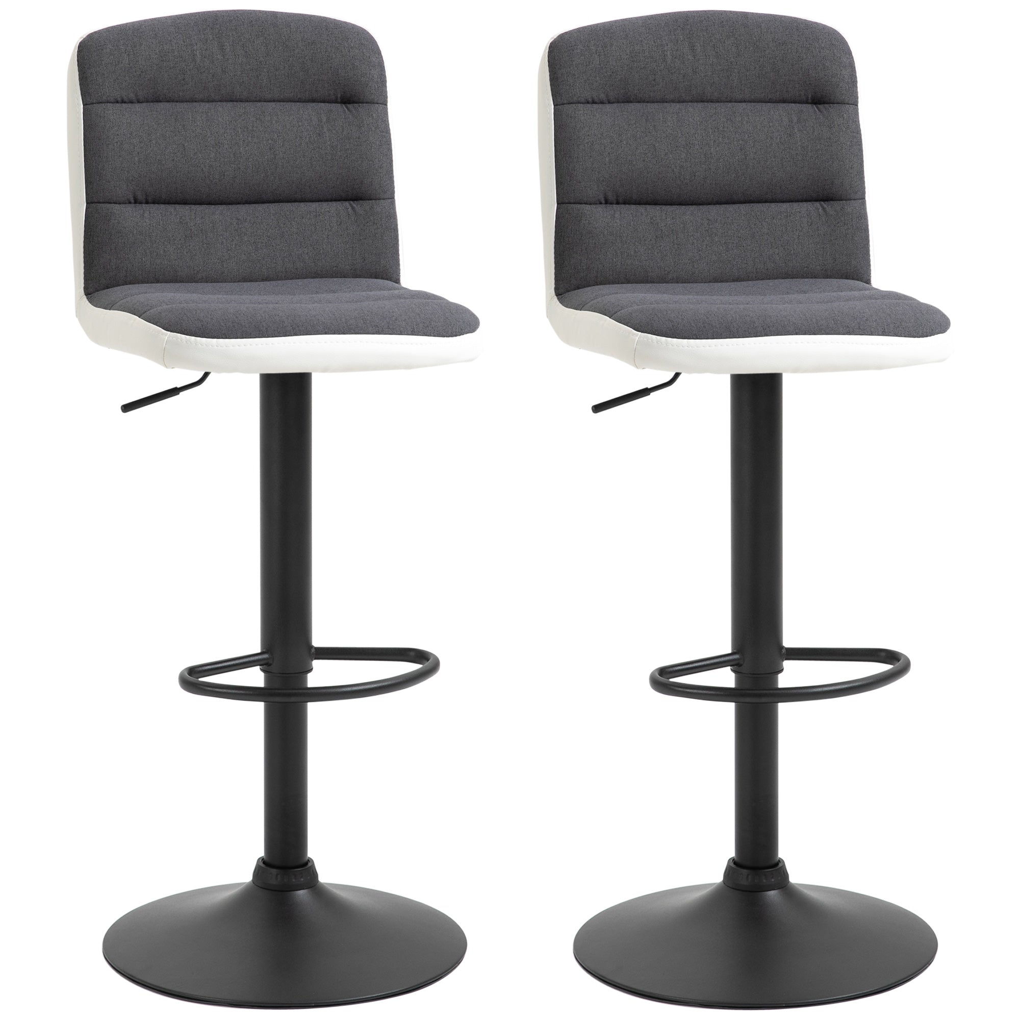 HOMCOM Bar stool Set of 2 Armless Adjustable Height Upholstered Bar Chair with Swivel Seat, Dark Grey