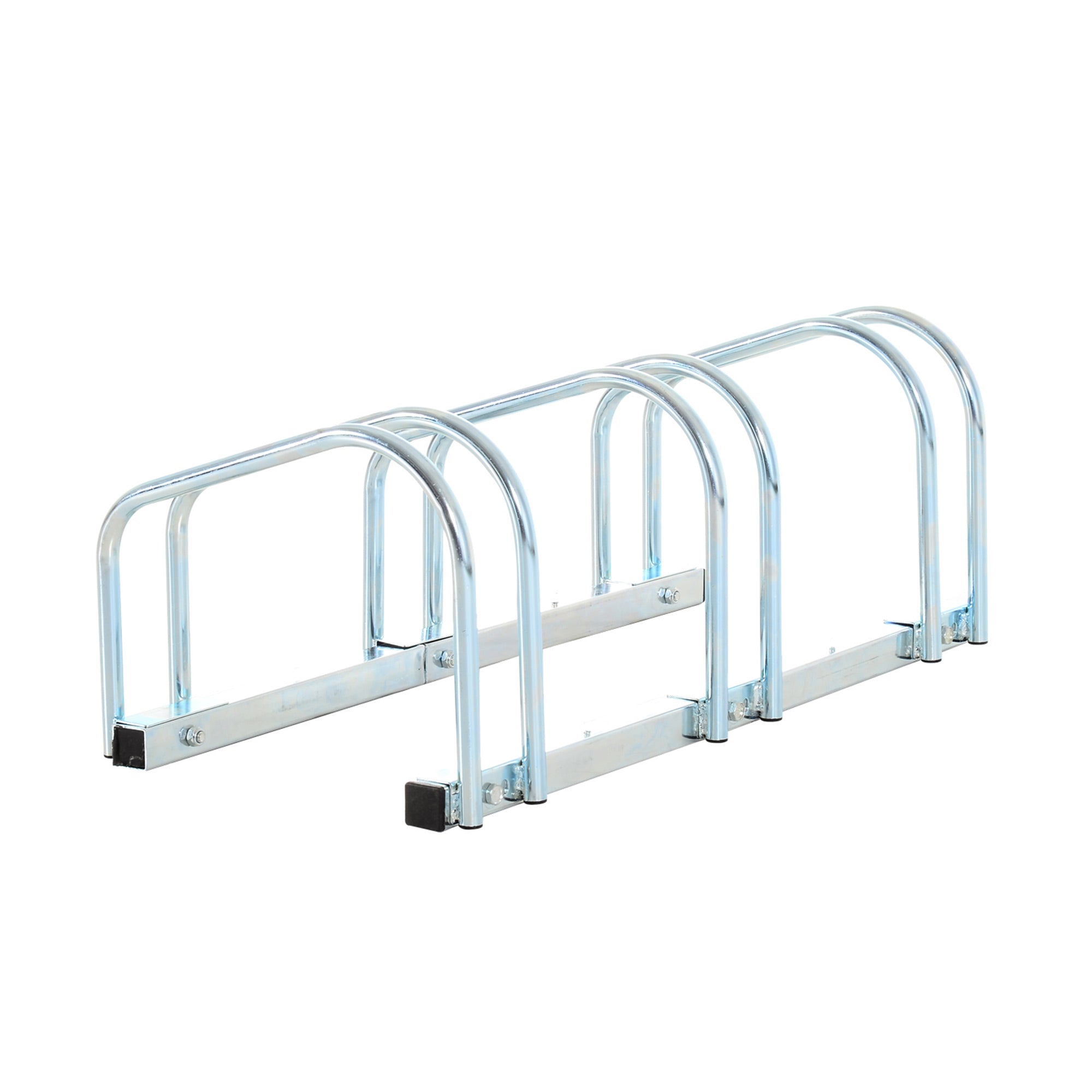 HOMCOM Bicycle Parking Stand for 3 Bikes, Floor or Wall Mount, Cycle Storage Locking Rack, Silver