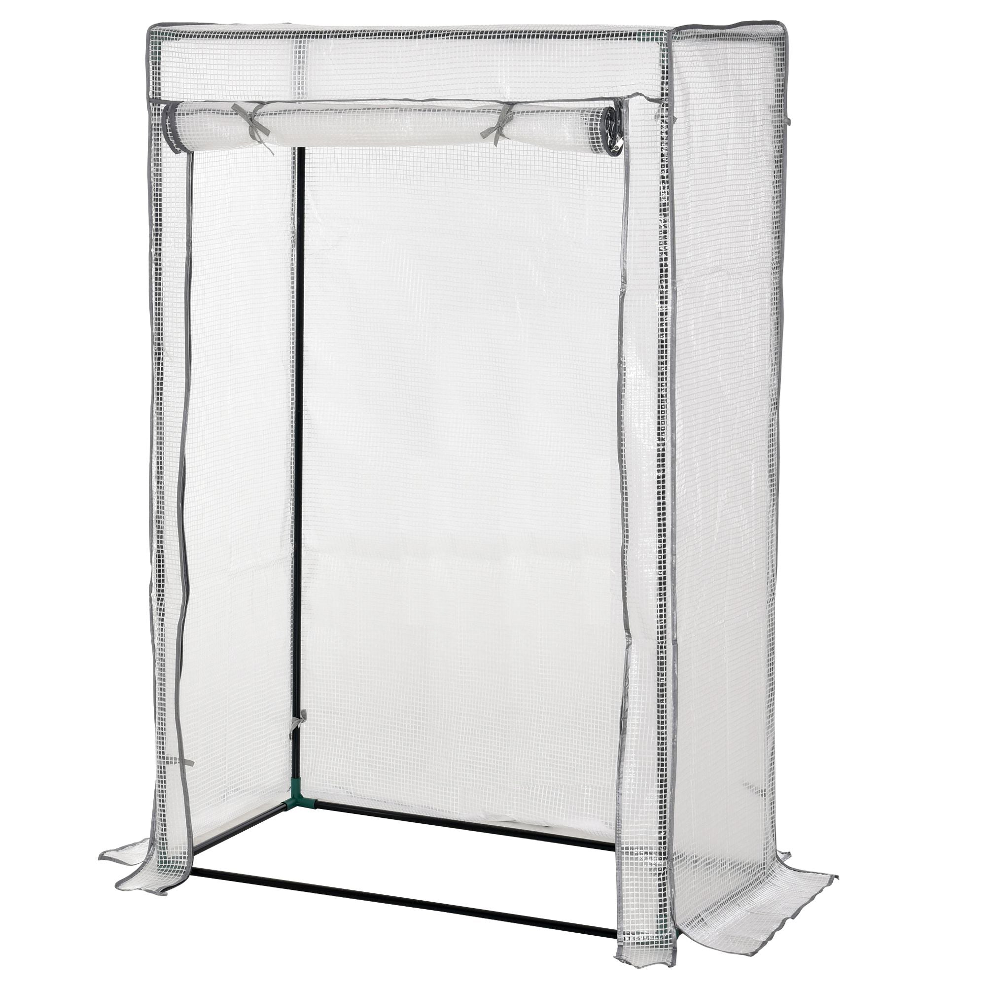 Outsunny Greenhouse Oasis: Steel-Framed PE Shelter with Roll-Up Door, White