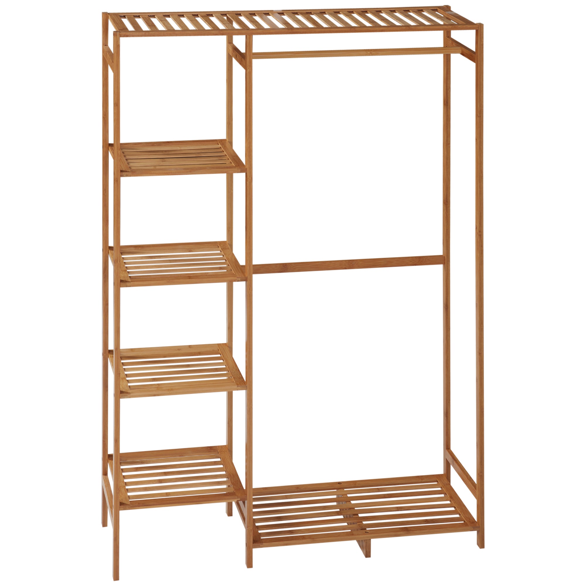 HOMCOM Bamboo Garment Rack: 6-Tier Storage Shelf with Hanging Rail for Bedroom & Living Room