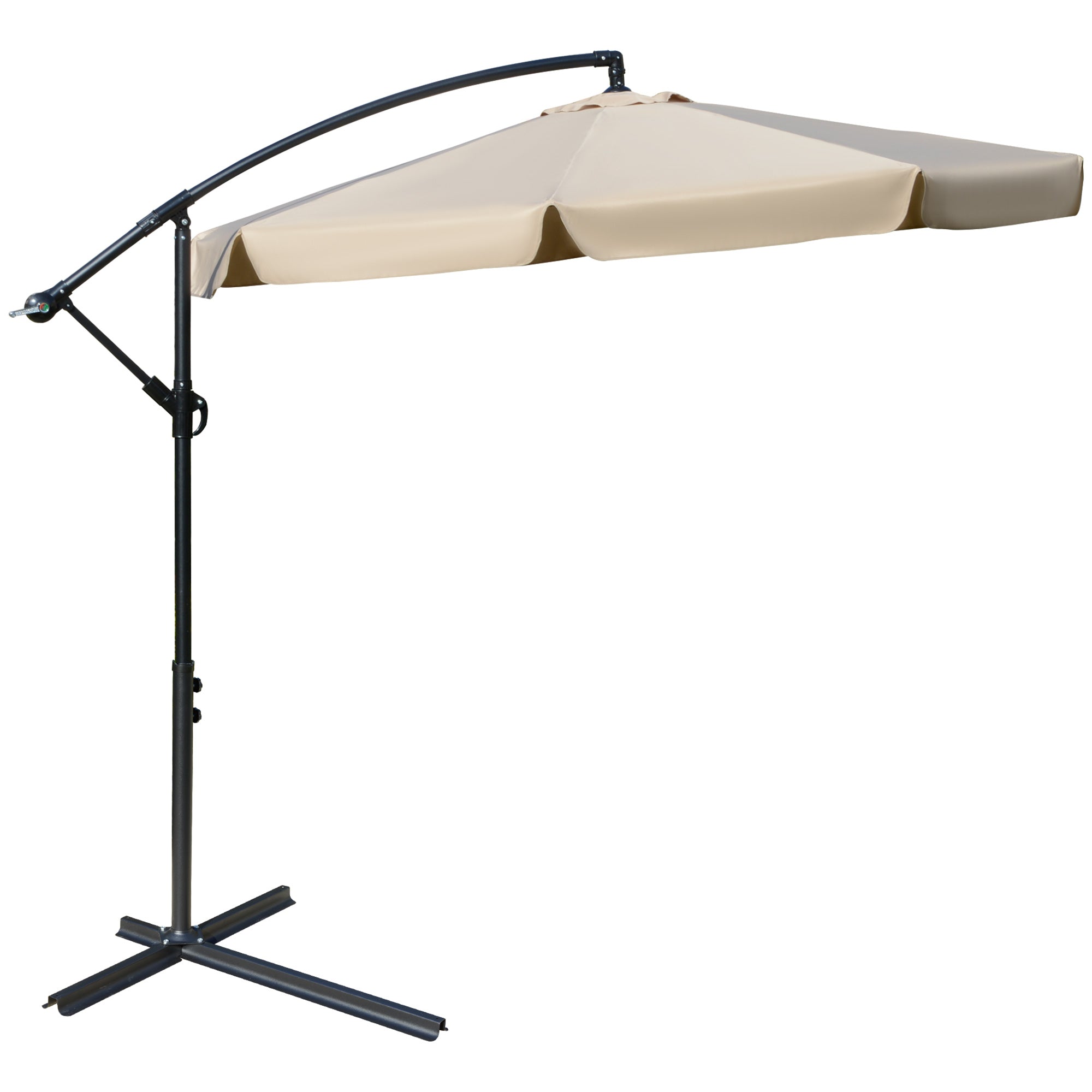 Outsunny 2.7m Cantilever Parasol Banana Sun Umbrella with Crank Handle and Cross Base for Outdoor Hanging Sun Shade Light Brown