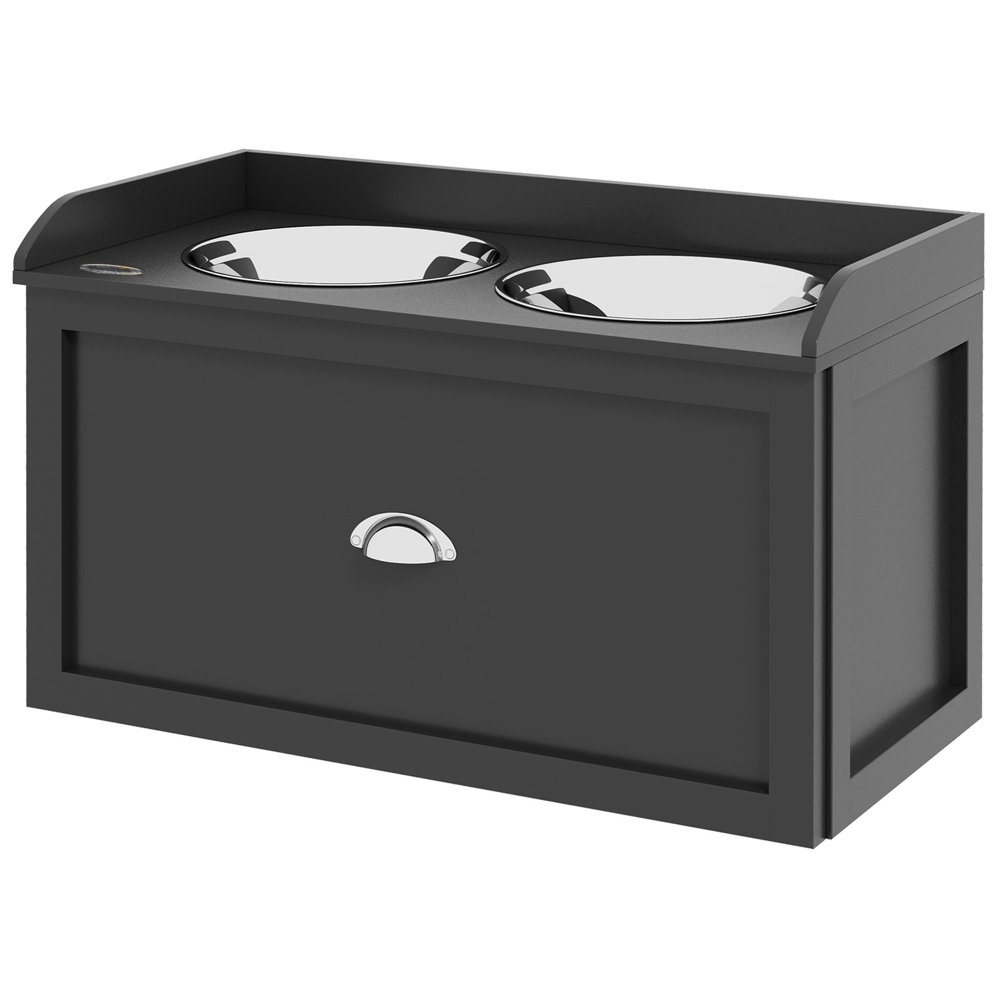 PawHut Elevated Dog Bowls in Stainless Steel, with 21L Food Storage Drawer, for Large Dogs and Cats, Black