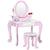 ZONEKIZ Kids Dressing Table Set Kids Vanity Set Girl Makeup Desk with Mirror Stool Drawer Round Legs for 3-6 Years Old, Pink