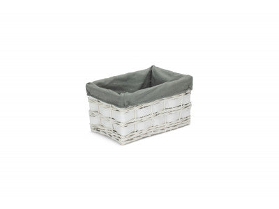 SMALL WHITE SCANDI STORAGE BASKET with GREY SAGE LINING