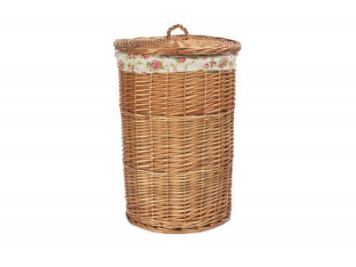 SMALL LIGHT STEAMED ROUND LINEN BASKET with GARDEN ROSE LINING