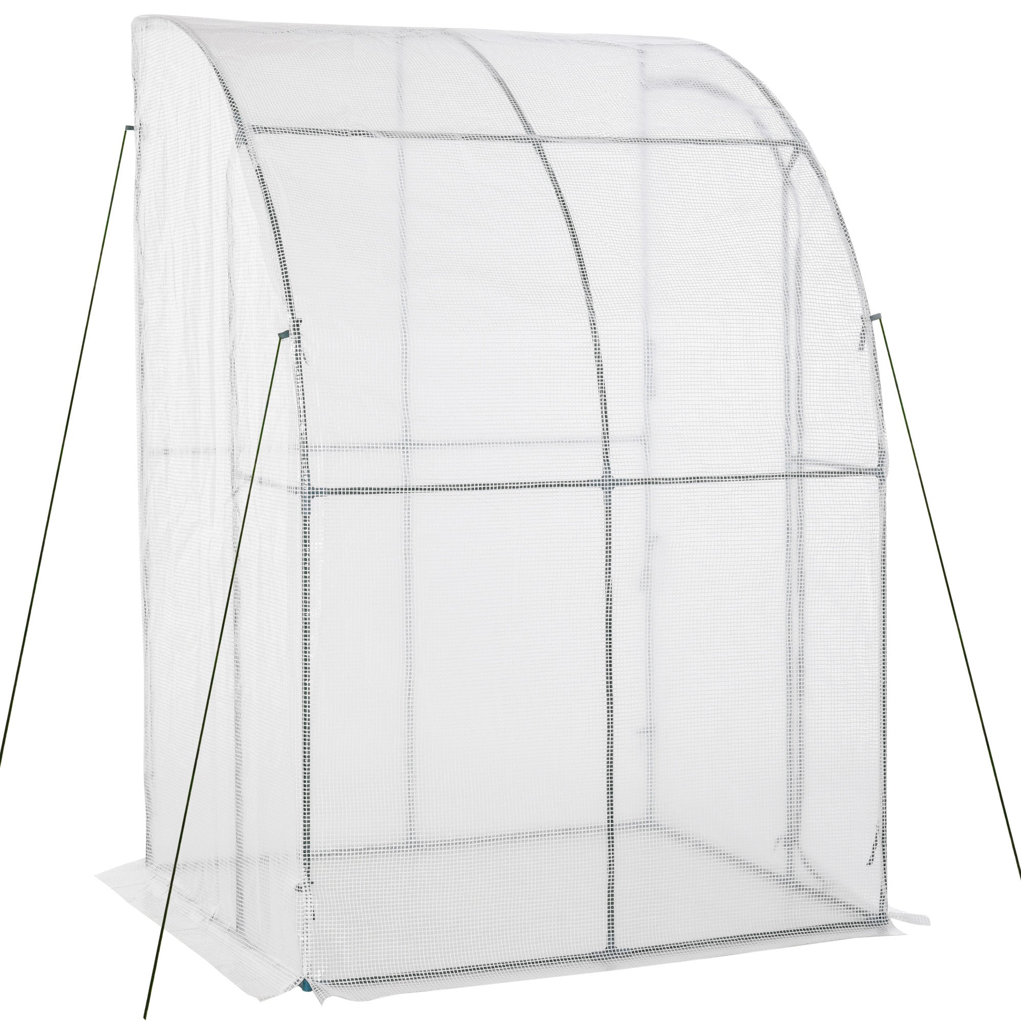 Outsunny Lean-To Greenhouse: Walk-In PE Cover with Zippered Door, 143Lx118Wx212H cm, White Outdoor Growing Space