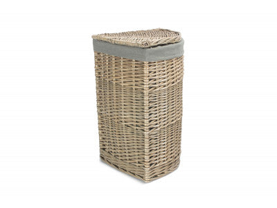 SMALL ANTIQUE WASH CORNER LINEN BASKET with GREY SAGE LINING