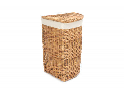 SMALL LIGHT STEAMED CORNER LINEN BASKET with WHITE LINING