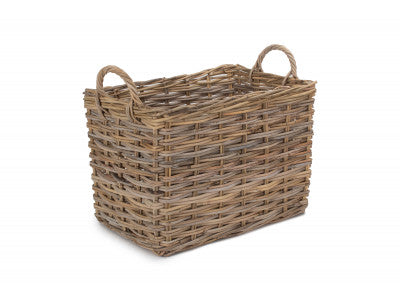 SMALL RECTANGULAR GREY RATTAN HALLWAY LOG BASKET