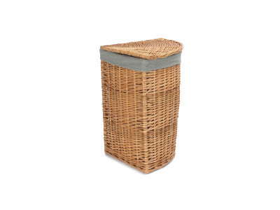 SMALL LIGHT STEAMED CORNER LINEN BASKET with GREY SAGE LINING