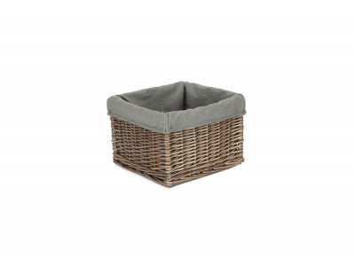 SMALL SQUARE ANTIQUE WASH STORAGE BASKET with GREY SAGE LINING