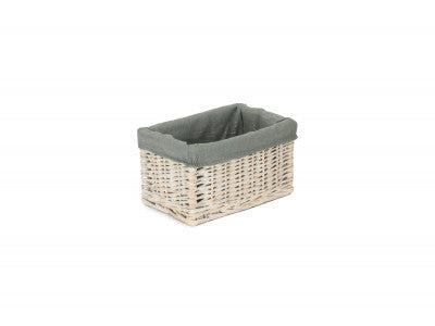 SMALL WHITE WASH STORAGE BASKET with GREY SAGE LINING