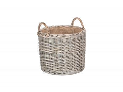 MEDIUM ROUND STRAIGHT-SIDED WICKER LOG / STORAGE BASKET