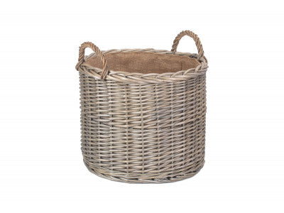 LARGE ROUND STRAIGHT-SIDED WICKER LOG / STORAGE BASKET