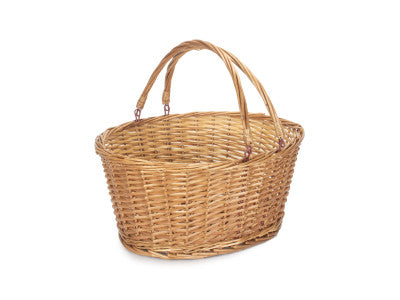 DOUBLE STEAMED WICKER SHOPPING BASKET with SWING HANDLES - UNLINED