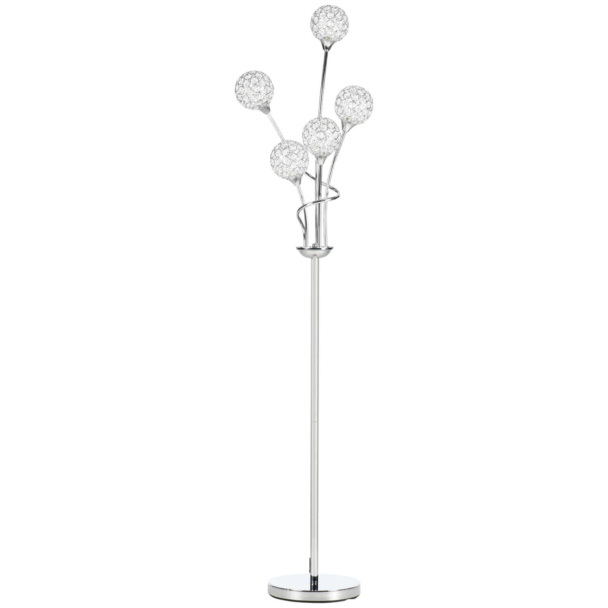 HOMCOM Crystal Floor Lamp: 5-Light Upright Standing Lamp for Living Room & Bedroom, Modern Silver Design, 34x25x156cm