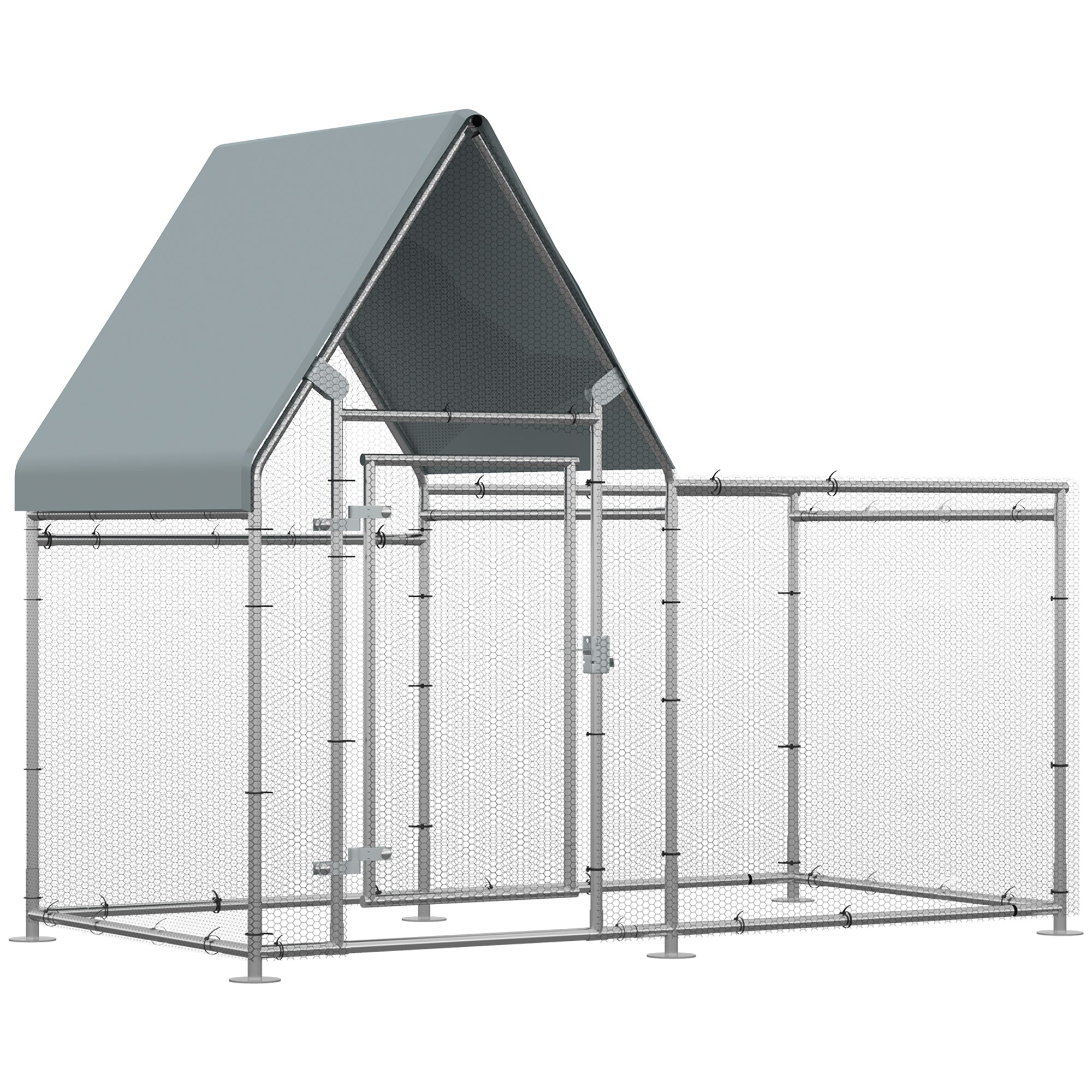 PawHut Chicken Run Coop, Large Galvanized Walk In Chicken House, Hen Poultry House Cage, Rabbit Hutch Metal Enclosure Outdoor, 200 x 105 x 172cm