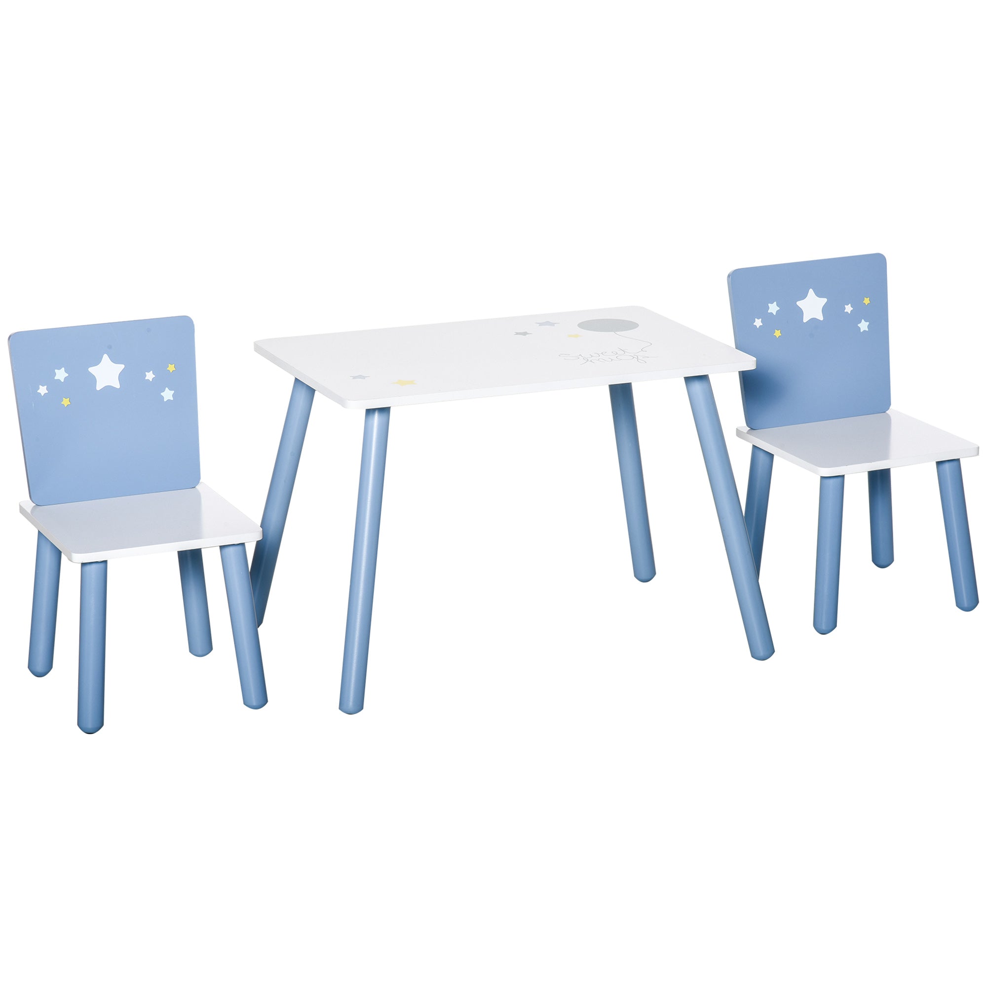 HOMCOM Kids' 3-Piece Furniture Set, Wooden Table and 2 Chairs with Star Design, Easy to Assemble, Blue/White