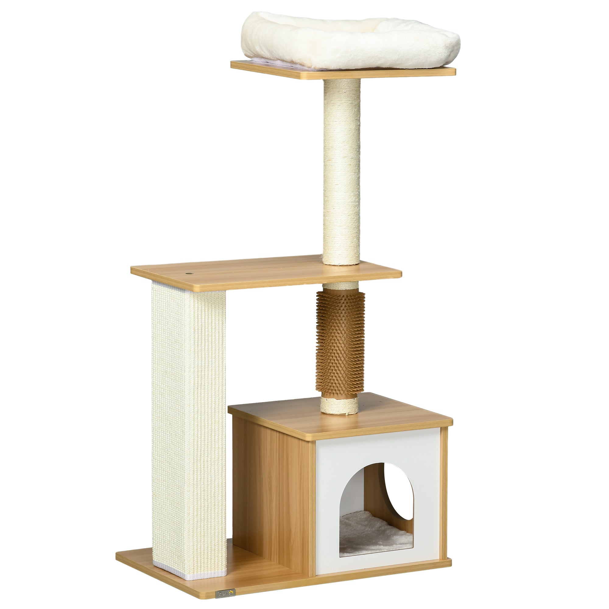 PawHut Cat Tree: Multi-Level Scratching Post, House & Perches in Oak Tone for Feline Fun