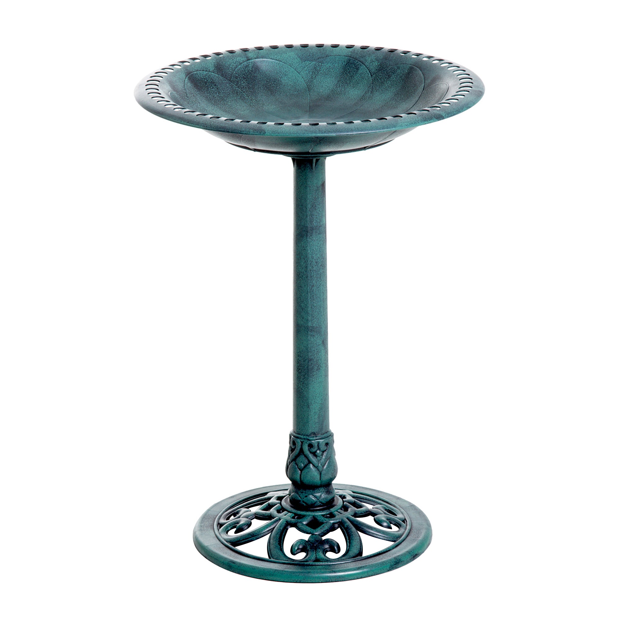 Outsunny Decorative Bird Bath: Scallop-Patterned Garden Feeder Stand, Time-Worn Green Finish