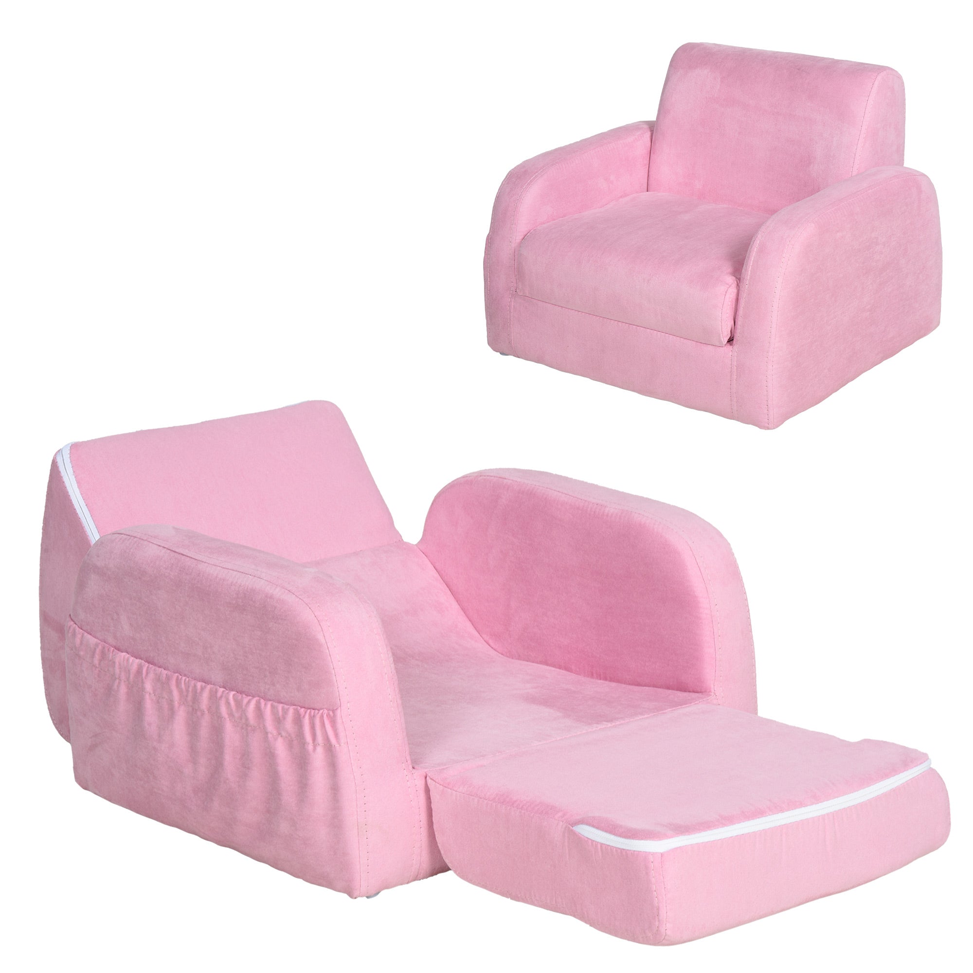 HOMCOM Kids 2 In 1 Armchair Sofa Bed, Fold Out, Padded Wood Frame, Bedroom Furniture, Pink