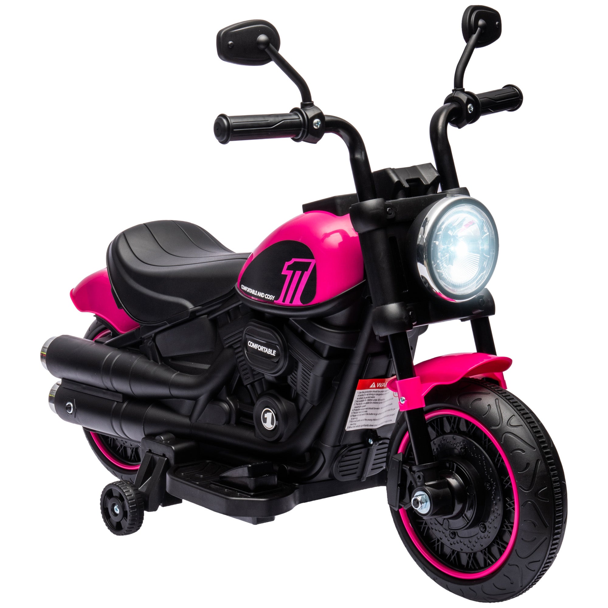 HOMCOM Kids' Electric Motorbike: 6V Ride-On with Training Wheels & Push-Start, Pretty in Pink