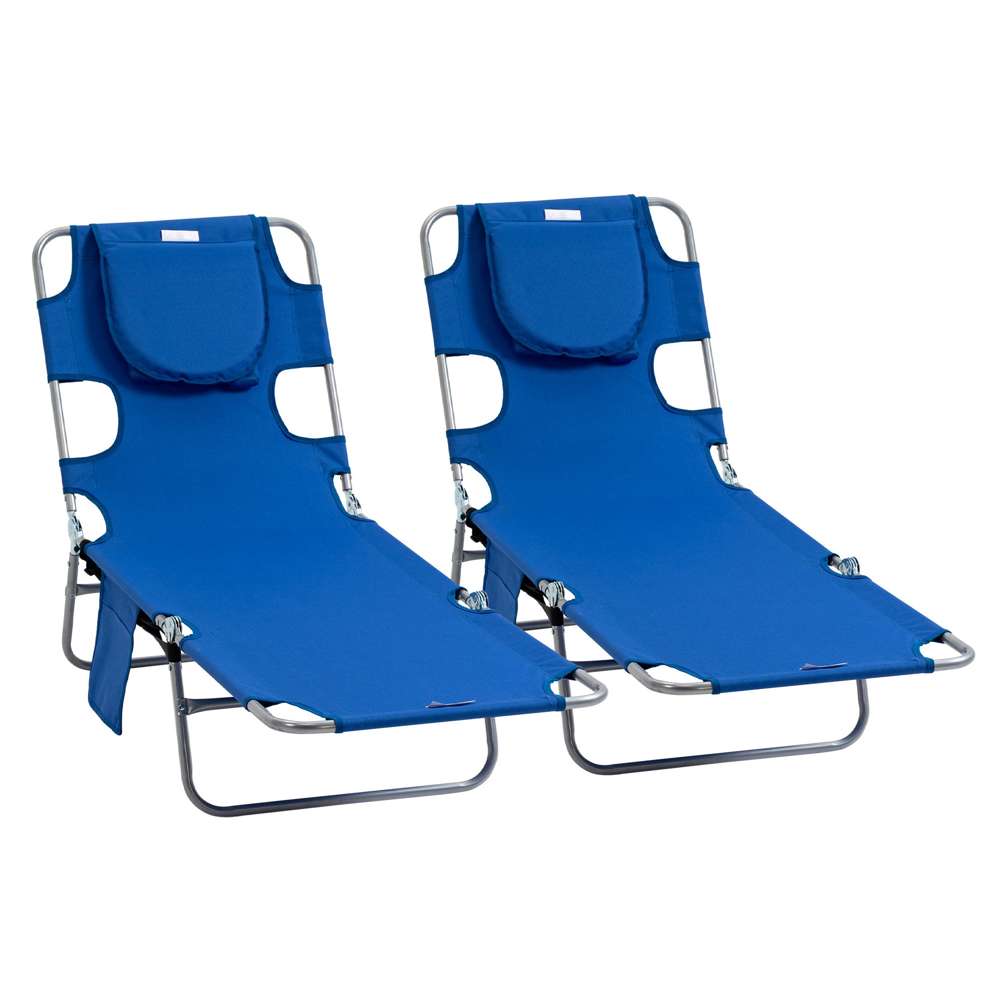 Outsunny Foldable Sun Lounger Set, 2 Pieces with Reading Hole, Portable Reclining Chairs with 5 Level Adjustable Backrest, for Garden, Poolside