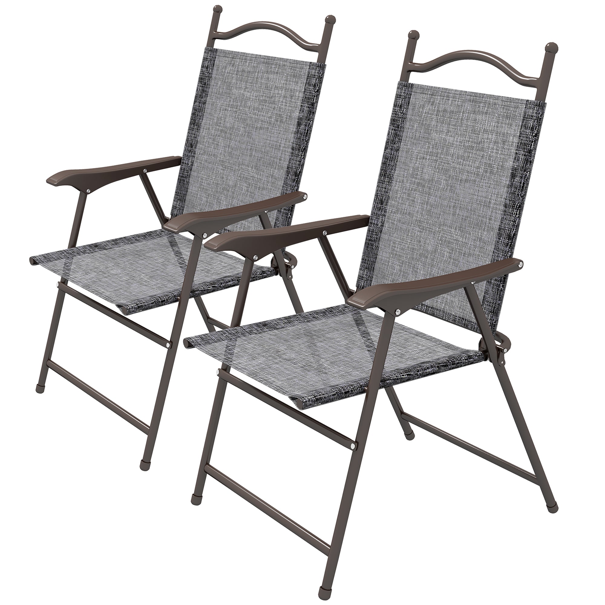 Outsunny Portable Patio Perches: Folding Mesh Chairs with Armrests for Camping Comfort, Set of 2, Grey