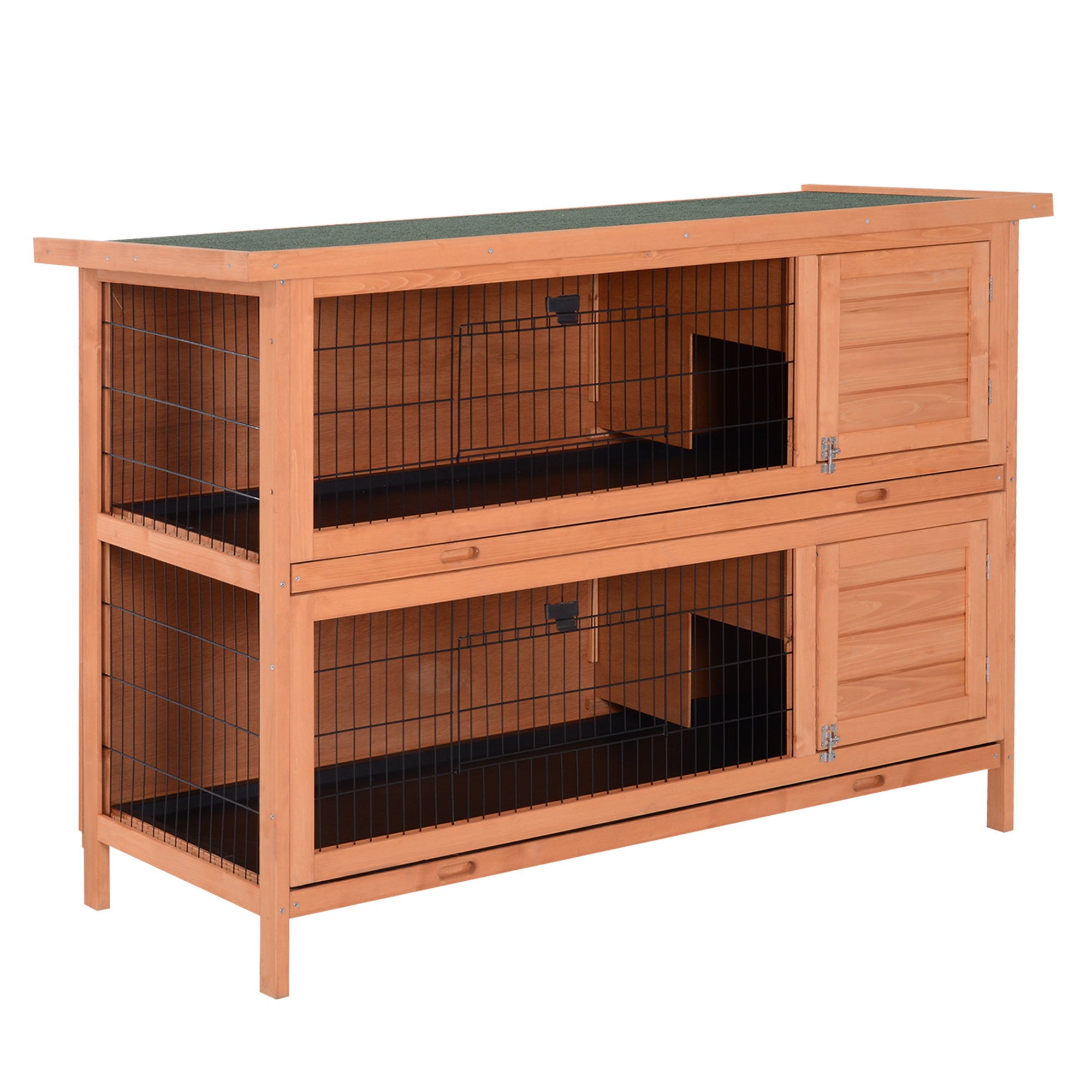 PawHut Double Decker Rabbit Hutch 4FT Guinea Pig Cage with No Leak Trays for Outdoor, Orange