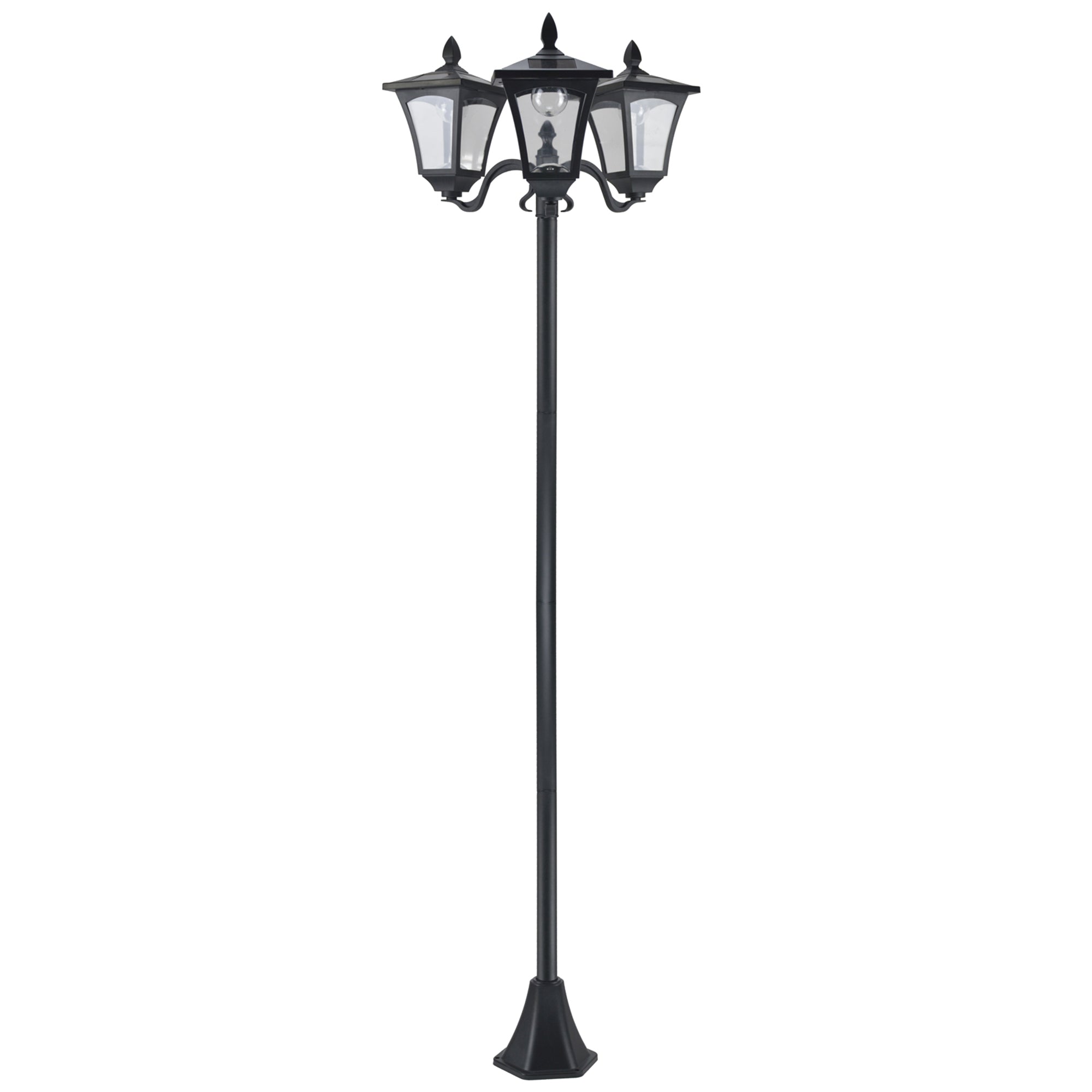 Outsunny 3-Solar Powered Lamp Post, IP44, 51.5Lx47Wx182.5H cm-Black