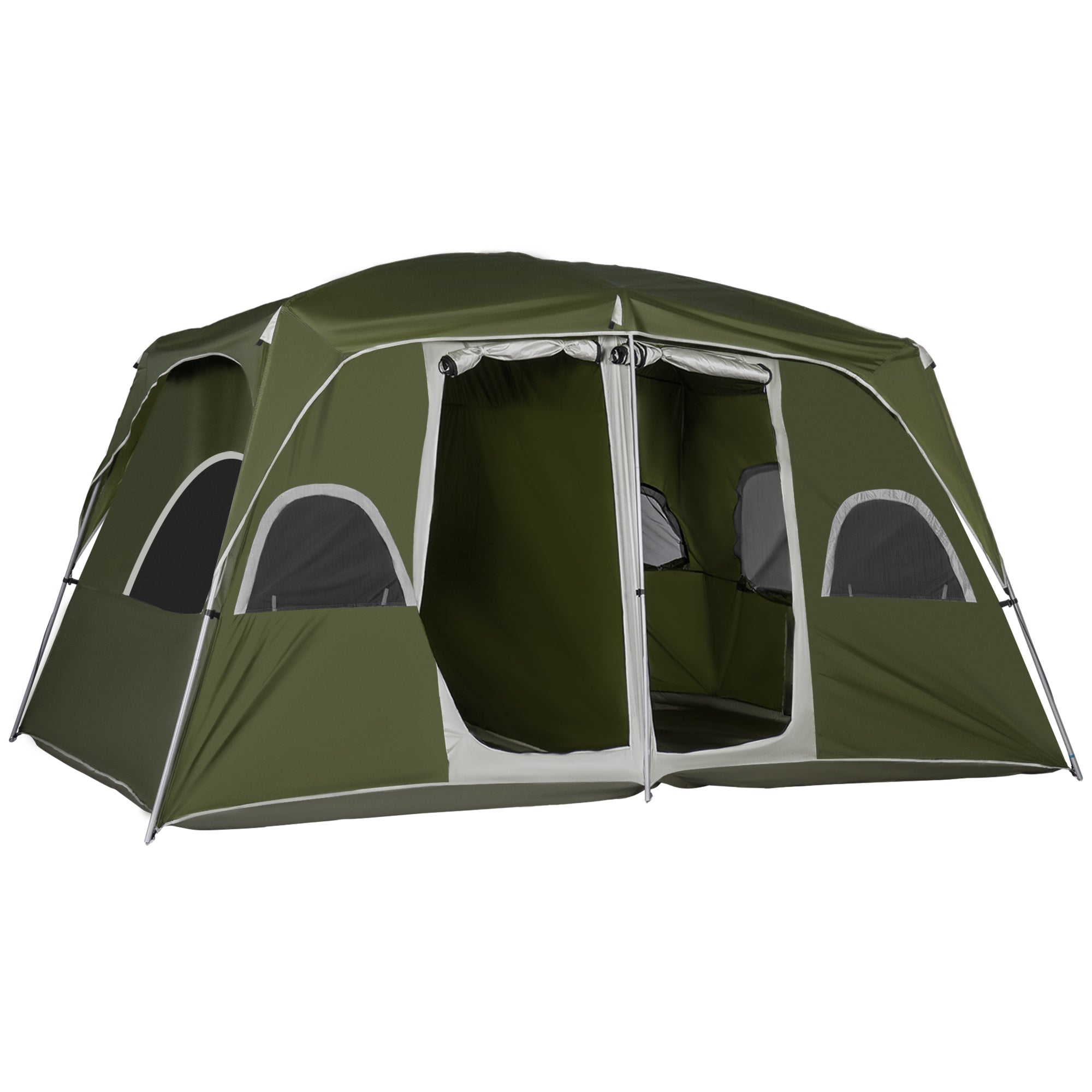 Outsunny Camping Tent, Family Tent 4-8 Person 2 Room, with Large Mesh Windows, Easy Set Up for Backpacking Hiking Outdoor, Green