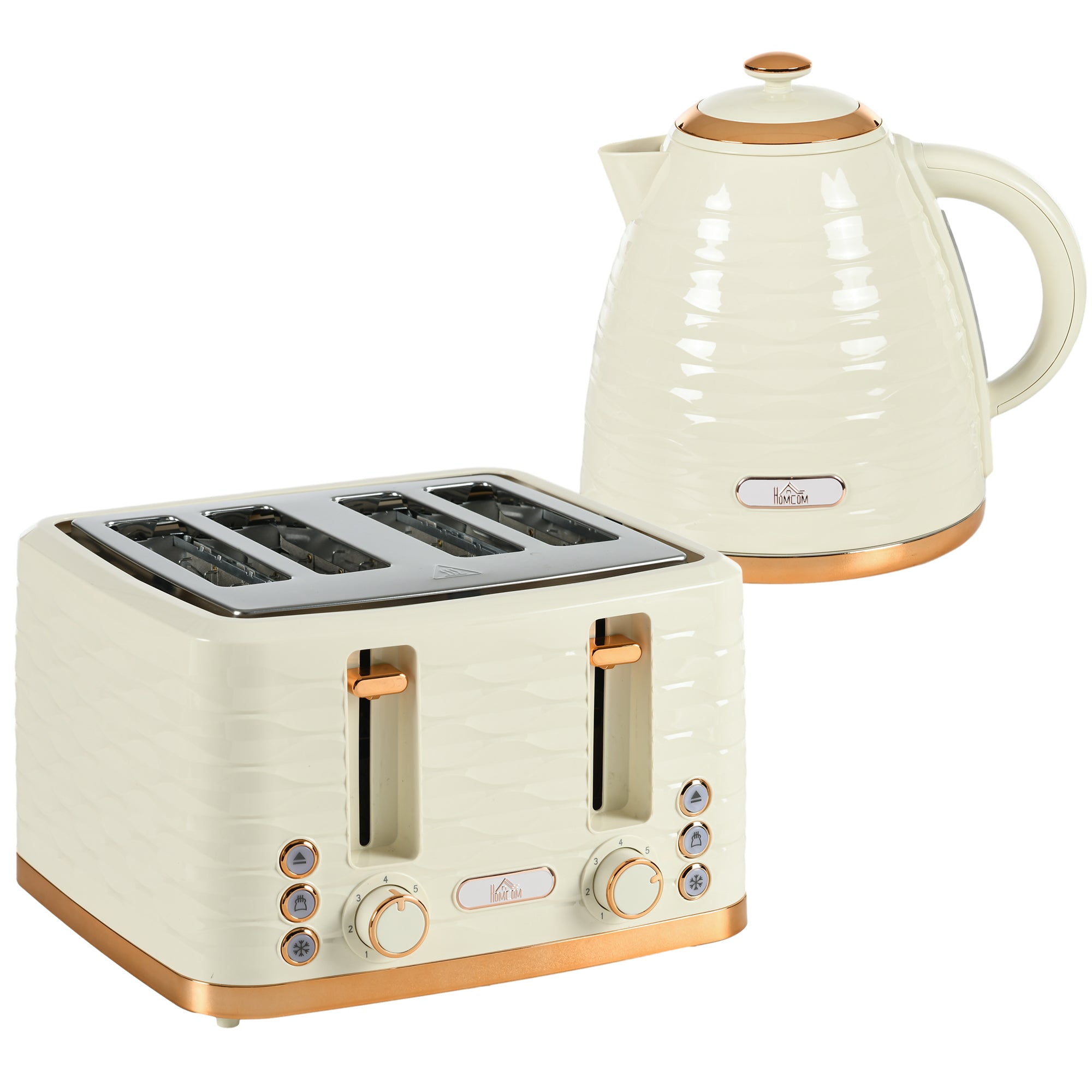HOMCOM 3000W 1.7L Rapid Boil Kettle & 4 Slice Toaster, Kettle and Toaster Set with 7 Browning Controls and Crumb Tray, Beige