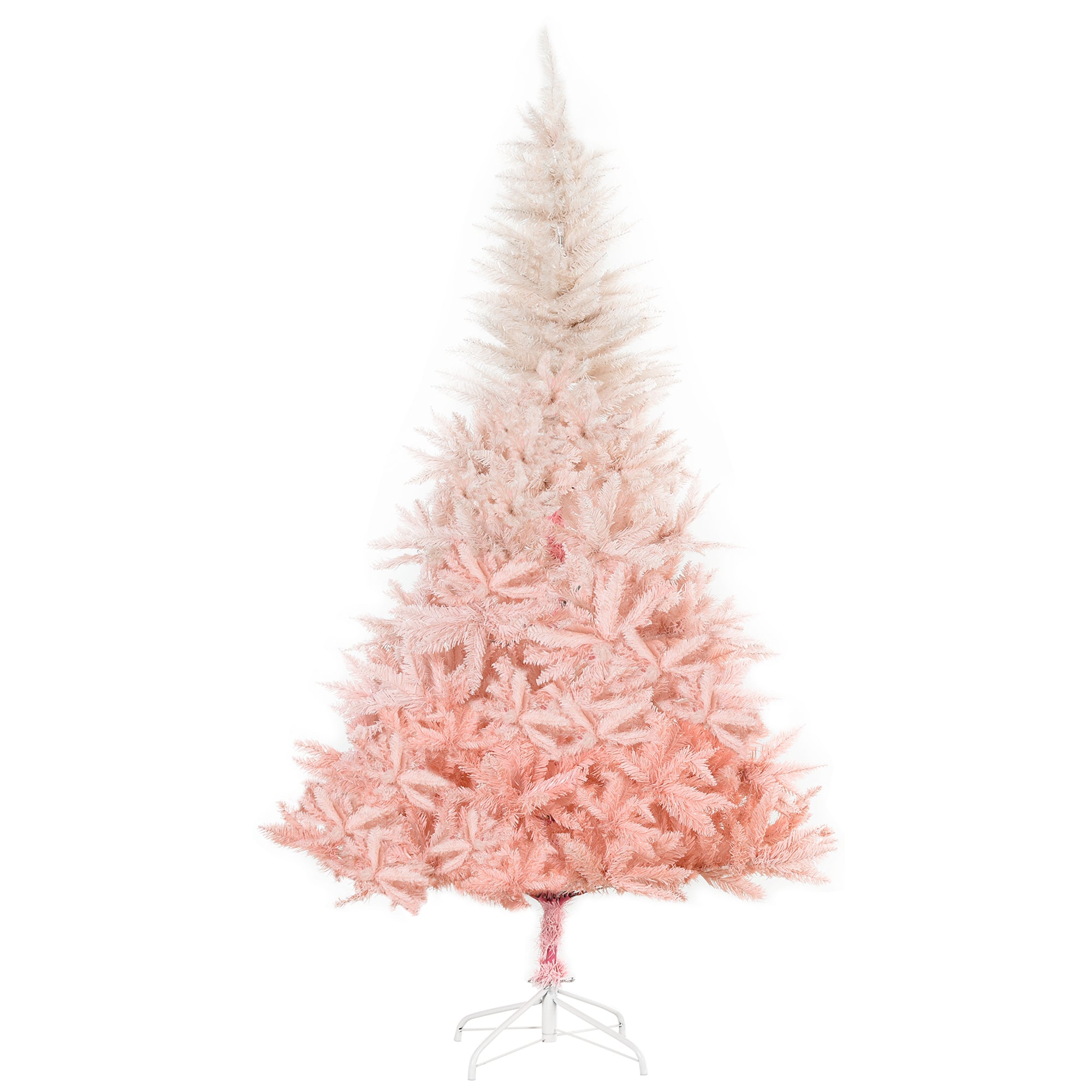 HOMCOM 6ft Artificial Christmas Tree Holiday Home Decoration w/ Metal Stand, Automatic Open, White & Pink Realistic Design Faux w/ Stand Quick Setup