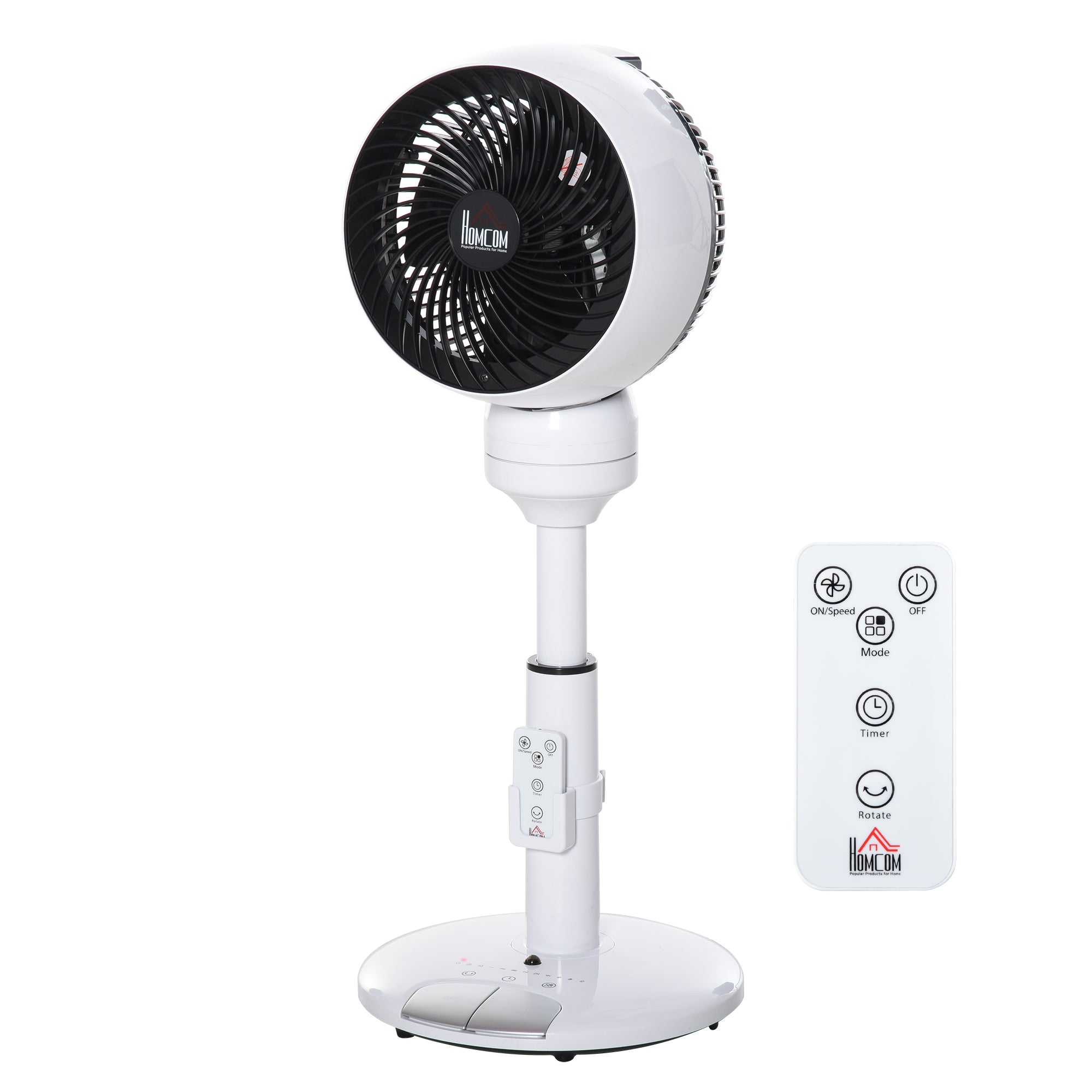 HOMCOM 28'' Air Circulator Fan 3 Speed 3 Mode, 70° Oscillation 90° Vertical Tilt, Height Adjustable, Remote Controller for Living Room, Black & White