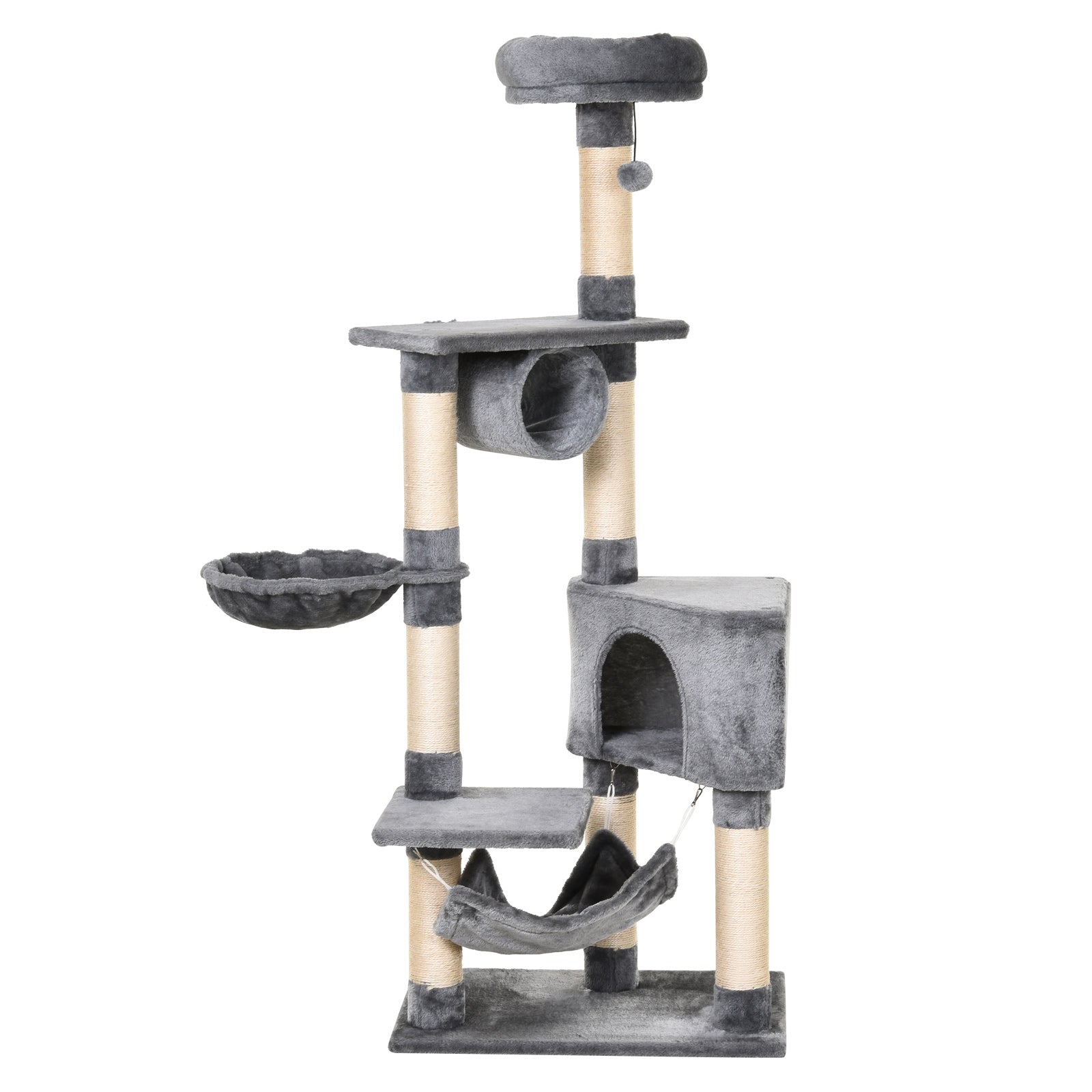 PawHut Cat Tree Condo Tower, Multi-level Activity Stand for Kittens, 150CM Height with Toys & Scratching Posts