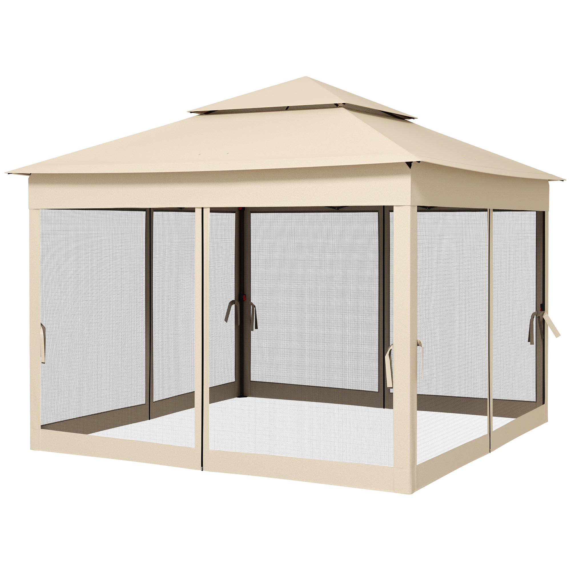 Outsunny 3 x 3(m) Pop Up Gazebo, Double-roof Garden Tent with Netting and Carry Bag, Party Event Shelter for Outdoor Patio, Cream White