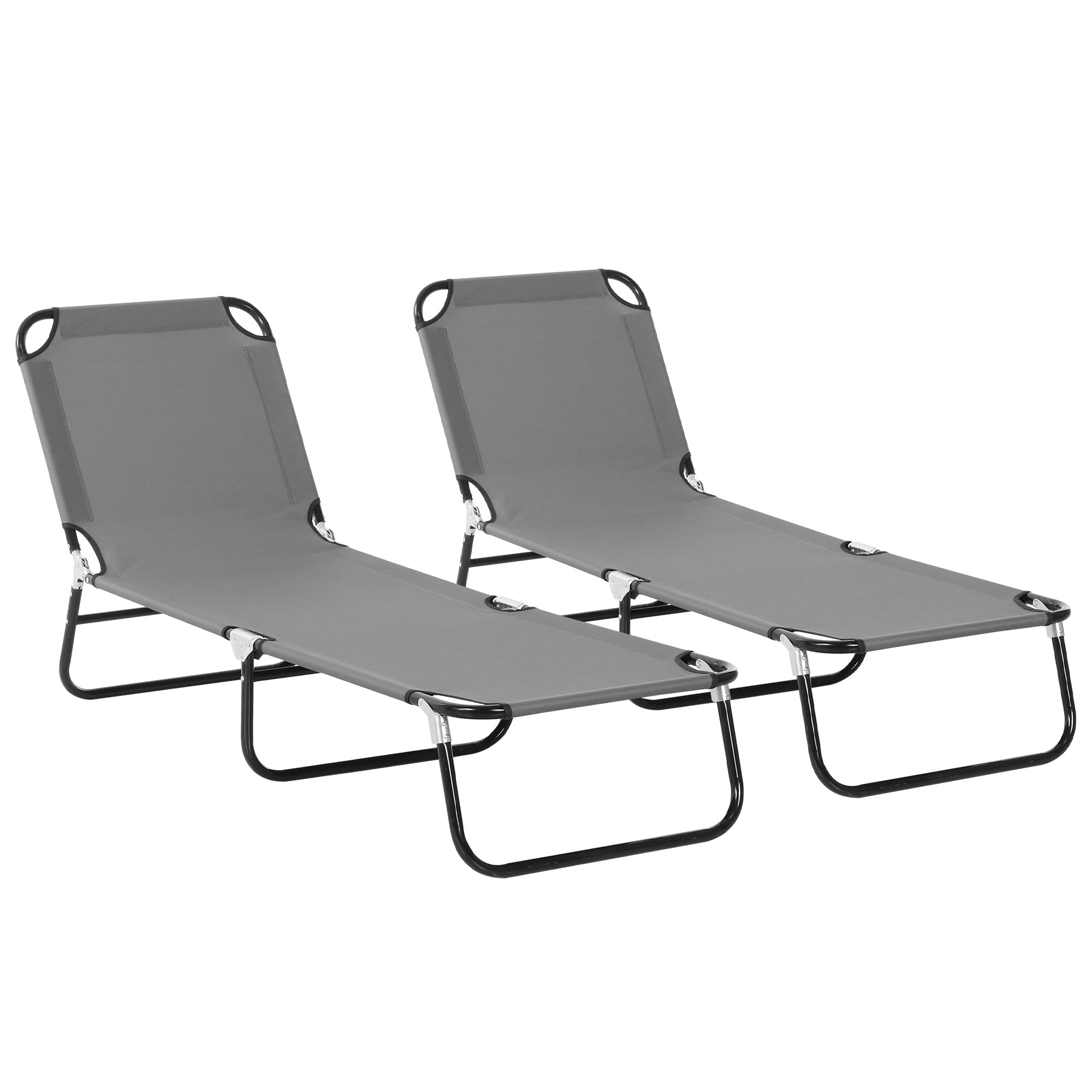 Outsunny Portable Sun Lounger Set, 2 Pieces with 5-Position Adjustable Backrest, Foldable Recliner, Lightweight Frame, Grey