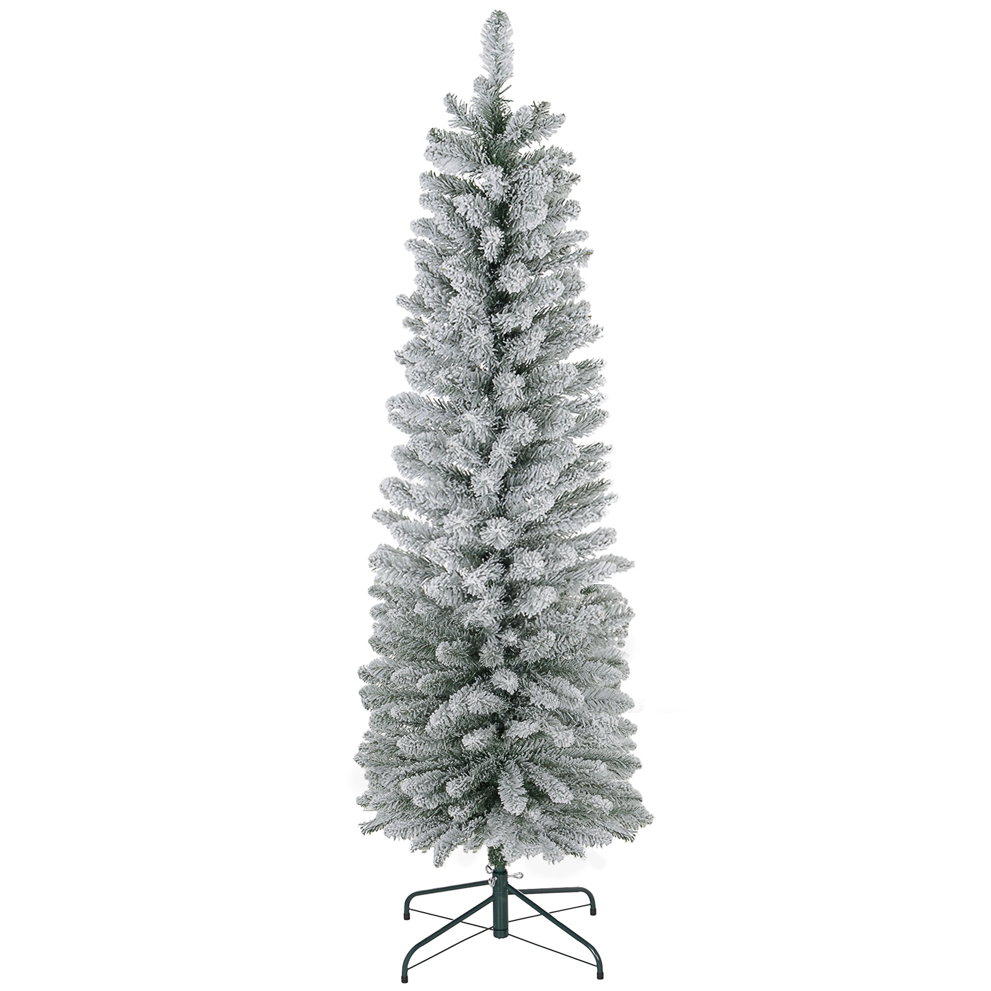 HOMCOM 6ft Artificial Pencil Christmas Tree with 329 Snow Flocked Tips, Metal Base, Realistic Xmas Tree | Aosom UK