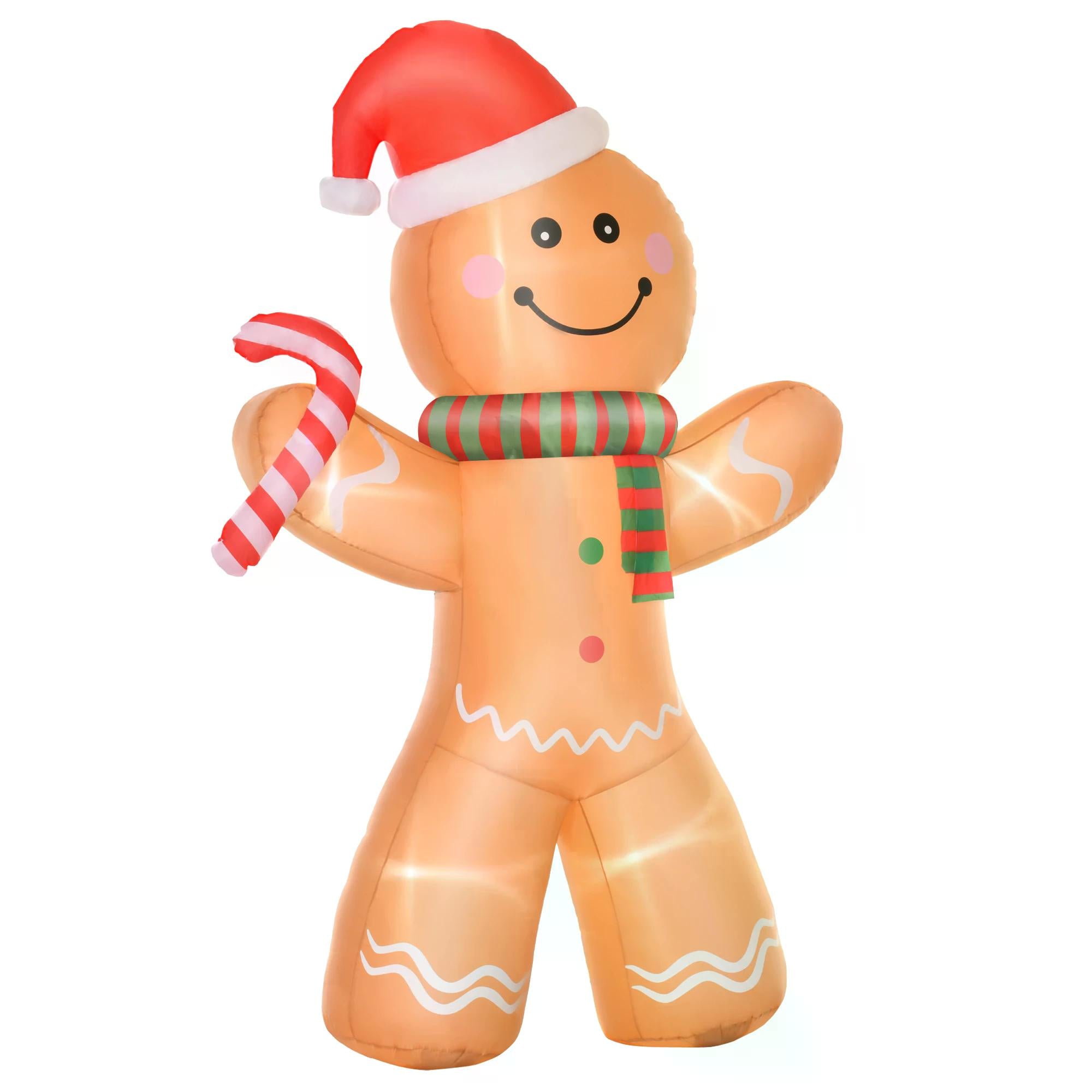 HOMCOM 2.4m Christmas Inflatable Gingerbread Man, Lighted for Home Indoor Outdoor Garden Lawn Decoration Party Prop