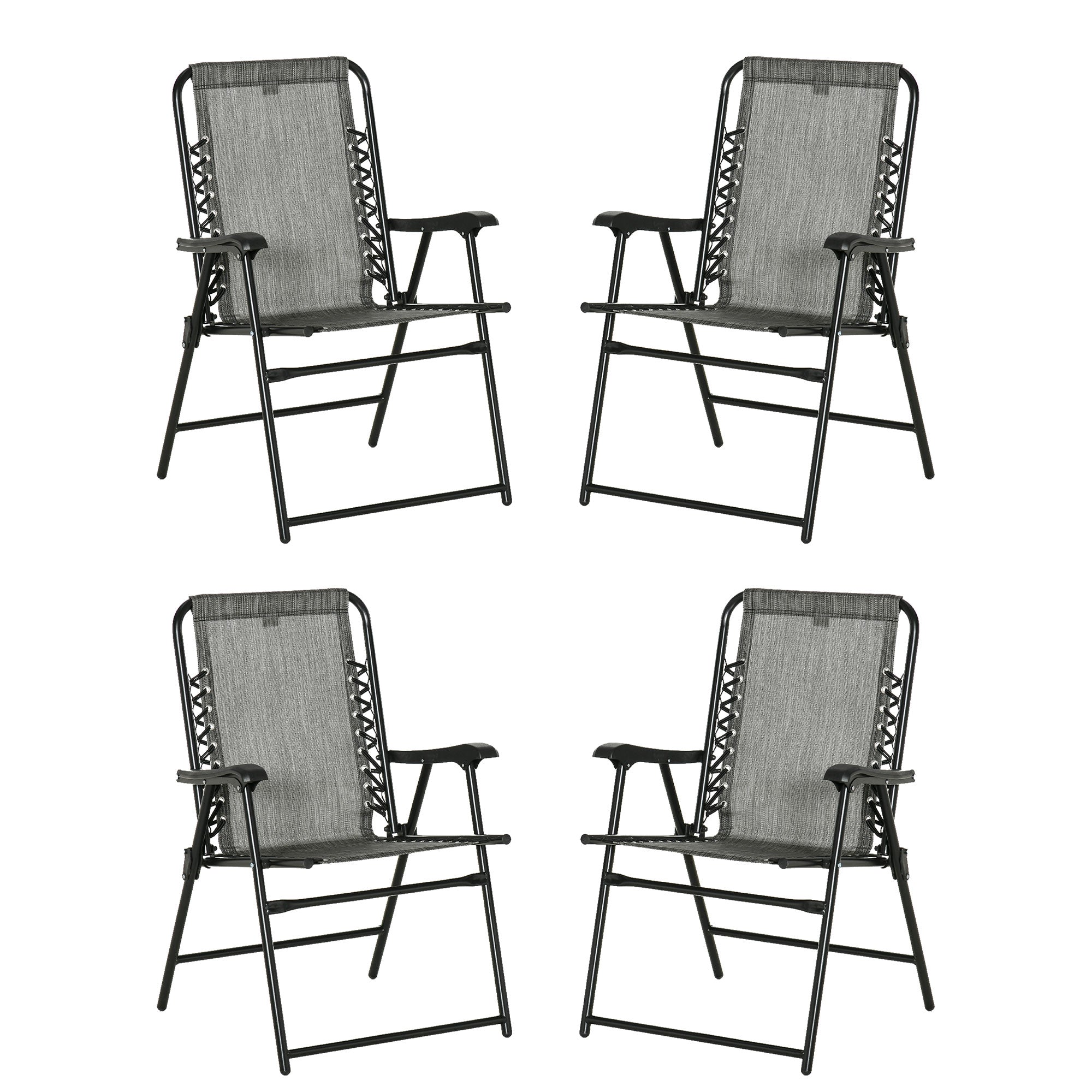 Outsunny Portable Loungers: Folding Outdoor Chairs with Armrests, Steel Frames, Greyish Tones, Set