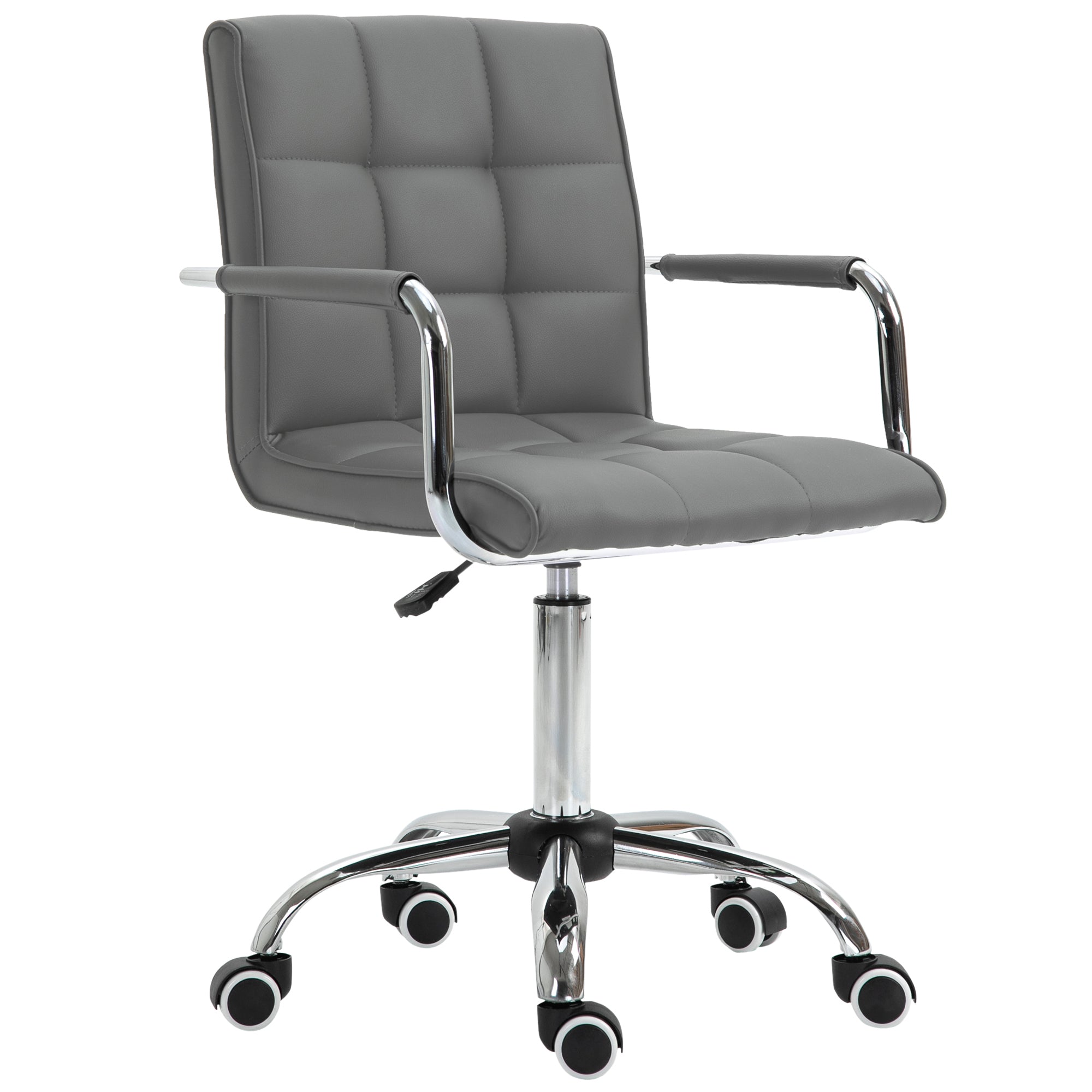 Vinsetto Mid Back PU Leather Home Office Desk Chair Swivel Computer Chair with Arm, Wheels, Adjustable Height, Grey