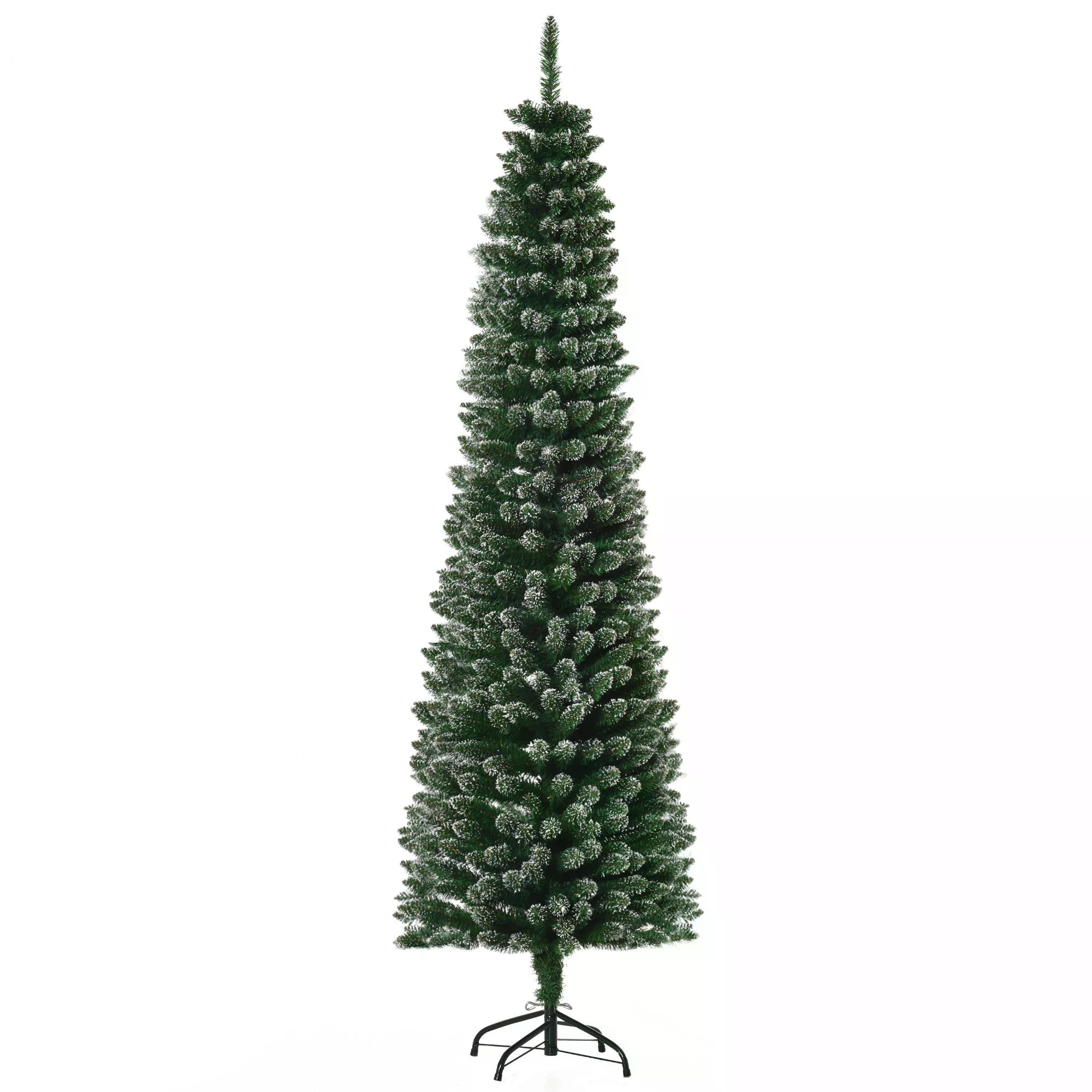 HOMCOM 6.5FT Artificial Snow Dipped Christmas Tree Xmas Pencil Tree Holiday Home Indoor Decoration with Foldable Black Stand, Green