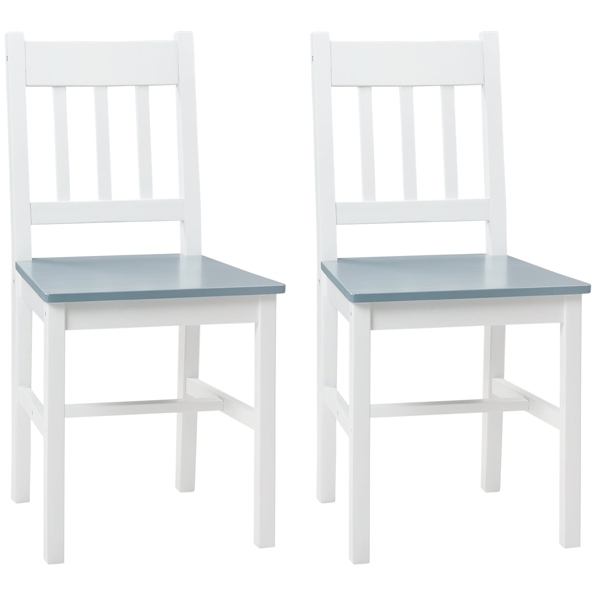 HOMCOM Dining Chairs Set of 2, Kitchen Chair with Slat Back, Pine Wood Structure for Living Room and Dining Room, White