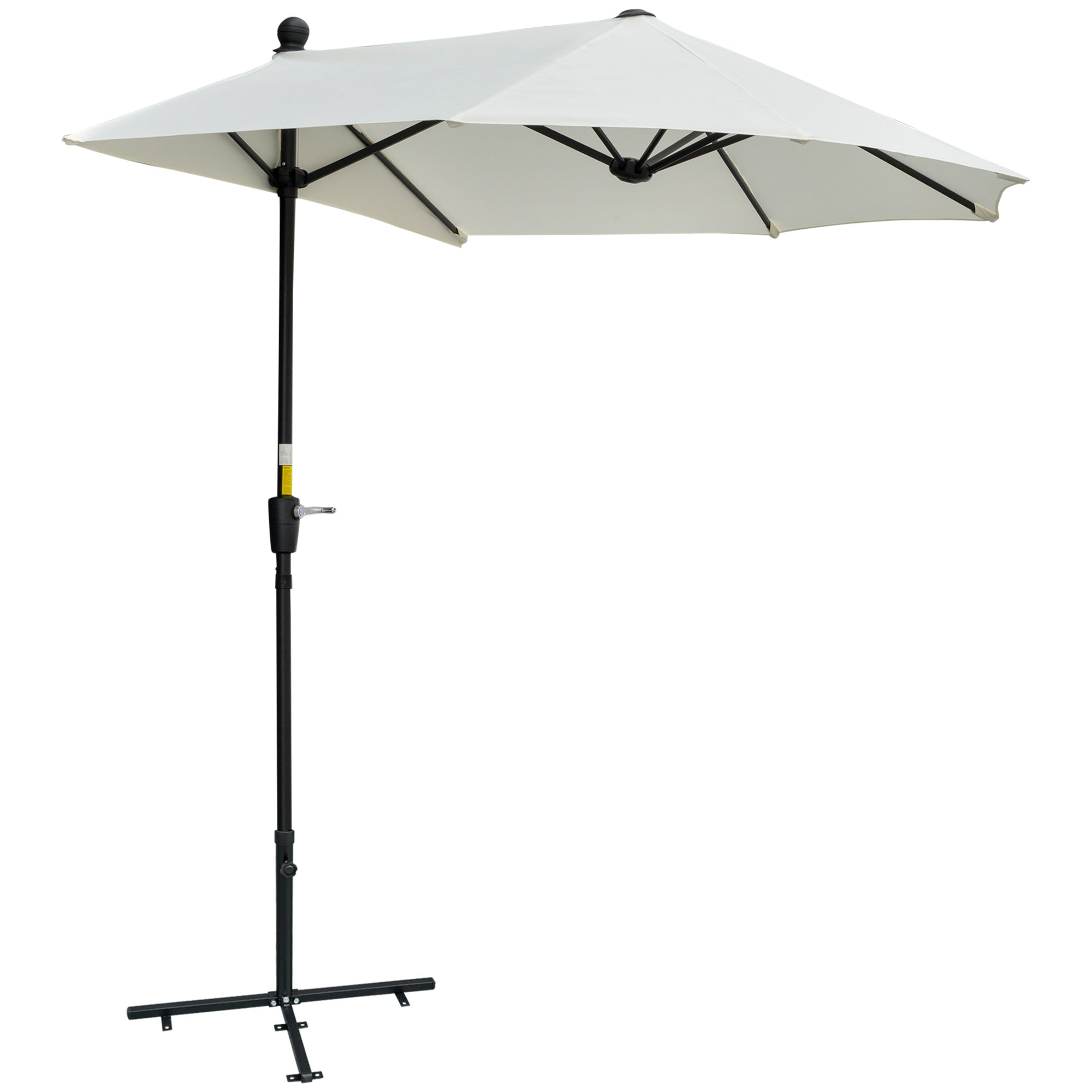 Outsunny Half Parasol: Crank-Operated Sunshade for Balconies & Gardens, Cream White Canopy