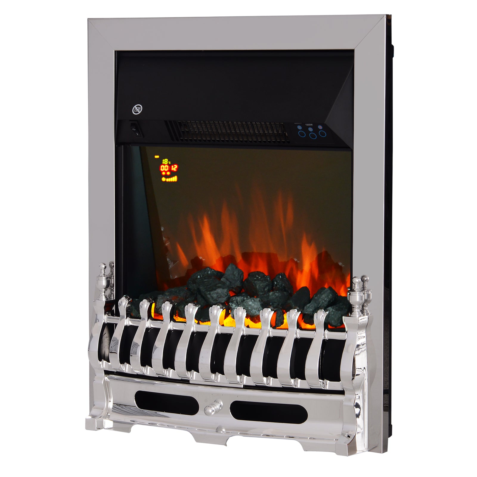 HOMCOM Contemporary Electric Fireplace Coal Burning Flame Effect Inset Fire Place Space Heater Glass View LED Lighting with Remote Control